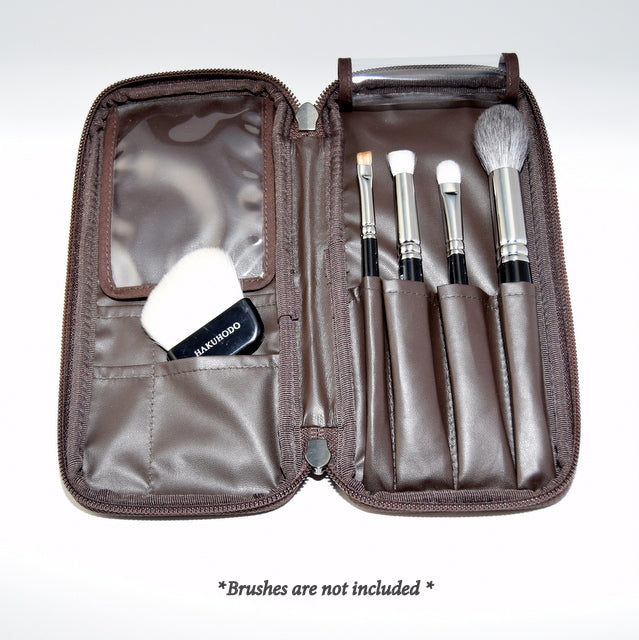 Premium Po810Br Enameled Brush Pouch - Bordeaux Red Leather Case [HC1387] | Perfect for Makeup Artists, Painters & Travel Organizers