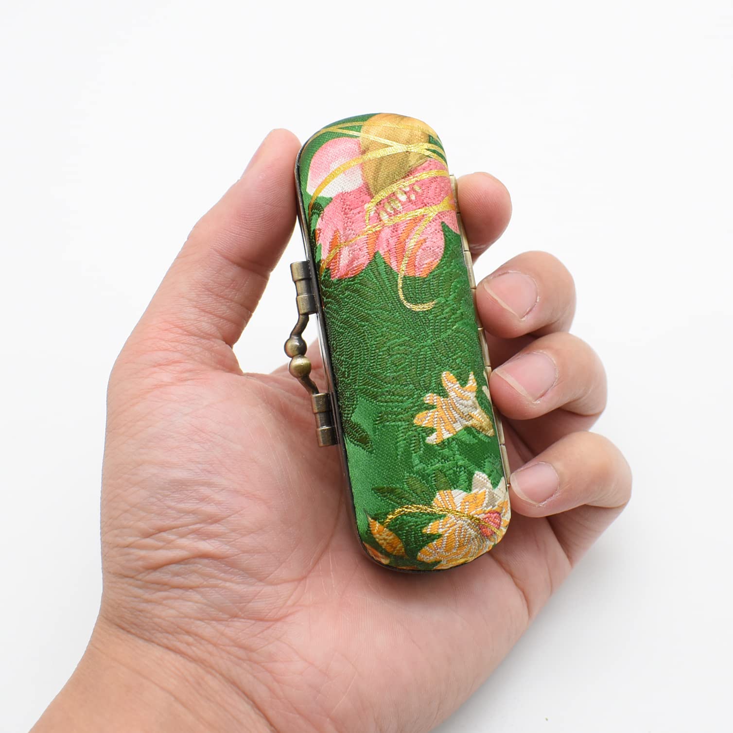 Floral Lipstick Case with Mirror for Women - Elegant Green Makeup Organizer for Travel, Home & Daily Use