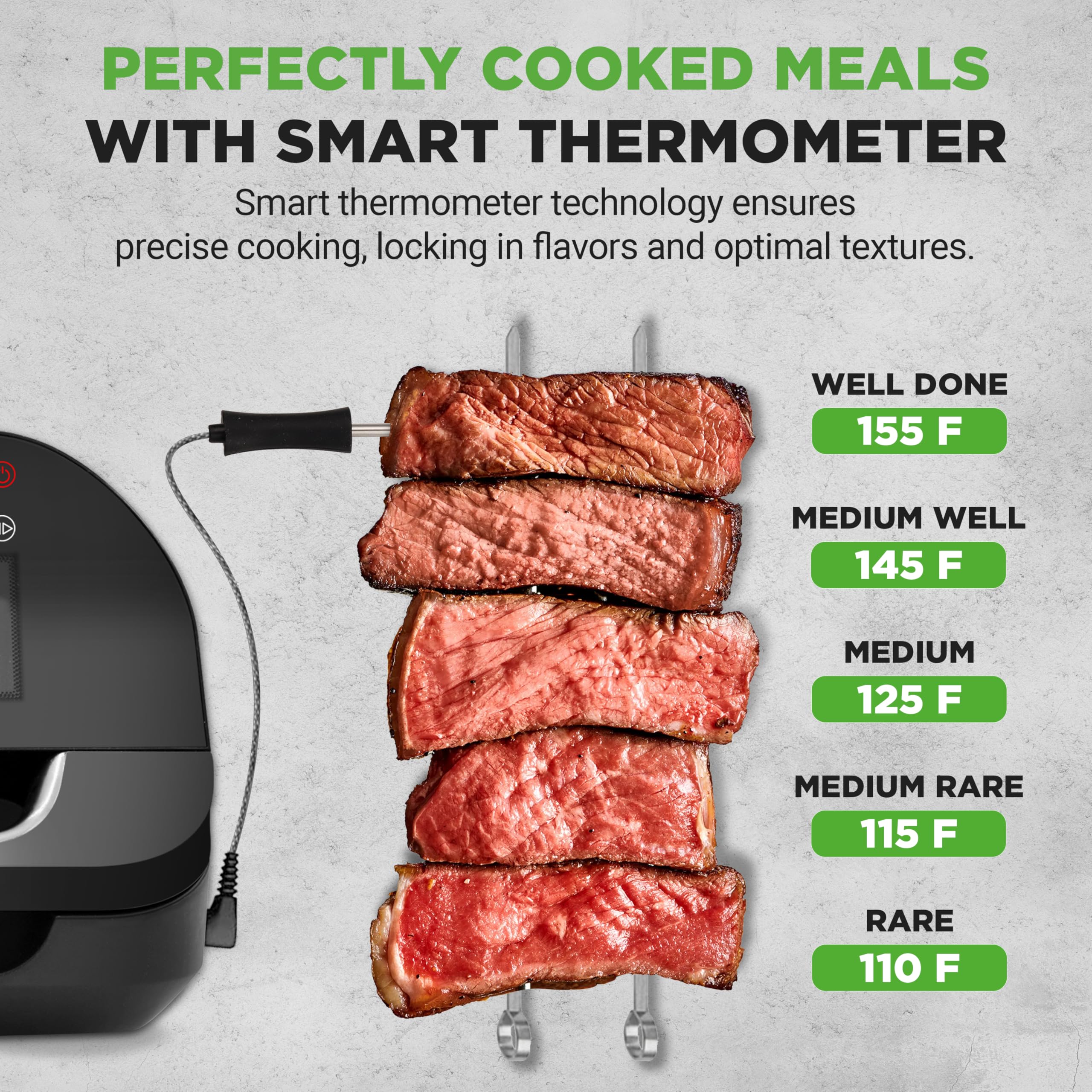 NutriChef Indoor Smokeless Grill & Air Fryer Combo - 7-in-1 Smart Electric Grill with 6L Capacity, Smart Thermometer & Precise Temp Control - Nonstick Removable Plates for Healthy Cooking - Perfect for Apartments, Small Kitchens & Family BBQs