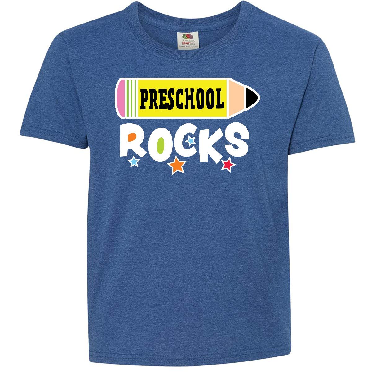 Inktastic Preschool Rocks with Pencil and Stars Youth T-Shirt - Fun Graphic Tee for Kids, Toddler & Preschooler - Perfect for School, Playdates & Casual Wear
