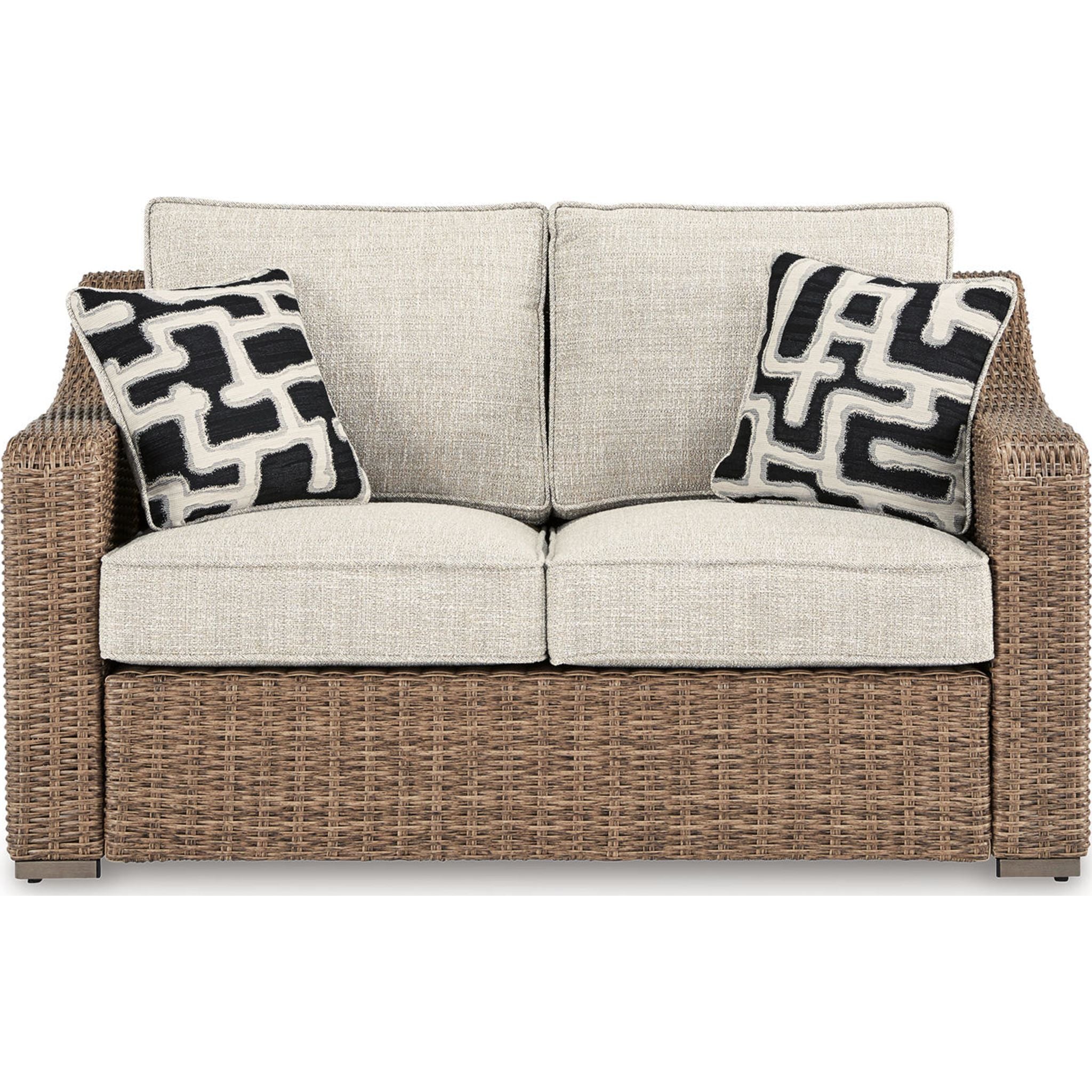 Beachcroft Outdoor Loveseat with Cushion - Water-Resistant Beige Patio Furniture for Garden, Poolside & Backyard Relaxation
