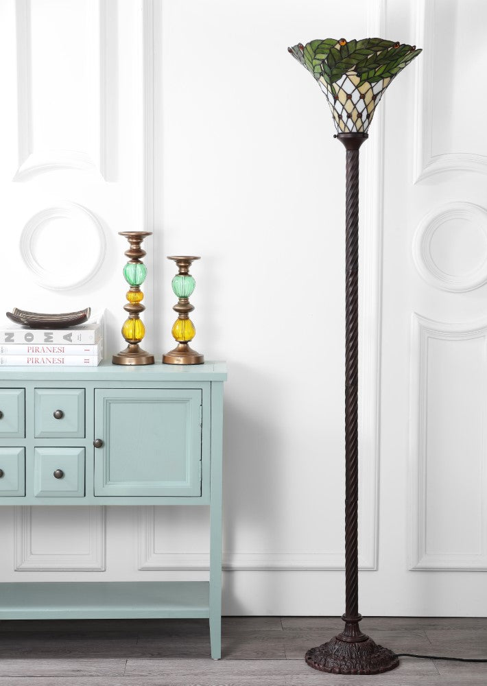 Botanical Tiffany Style 71 Torchiere LED Floor Lamp - Handcrafted Stained Glass Lighting for Living Room, Bedroom & Office Decor