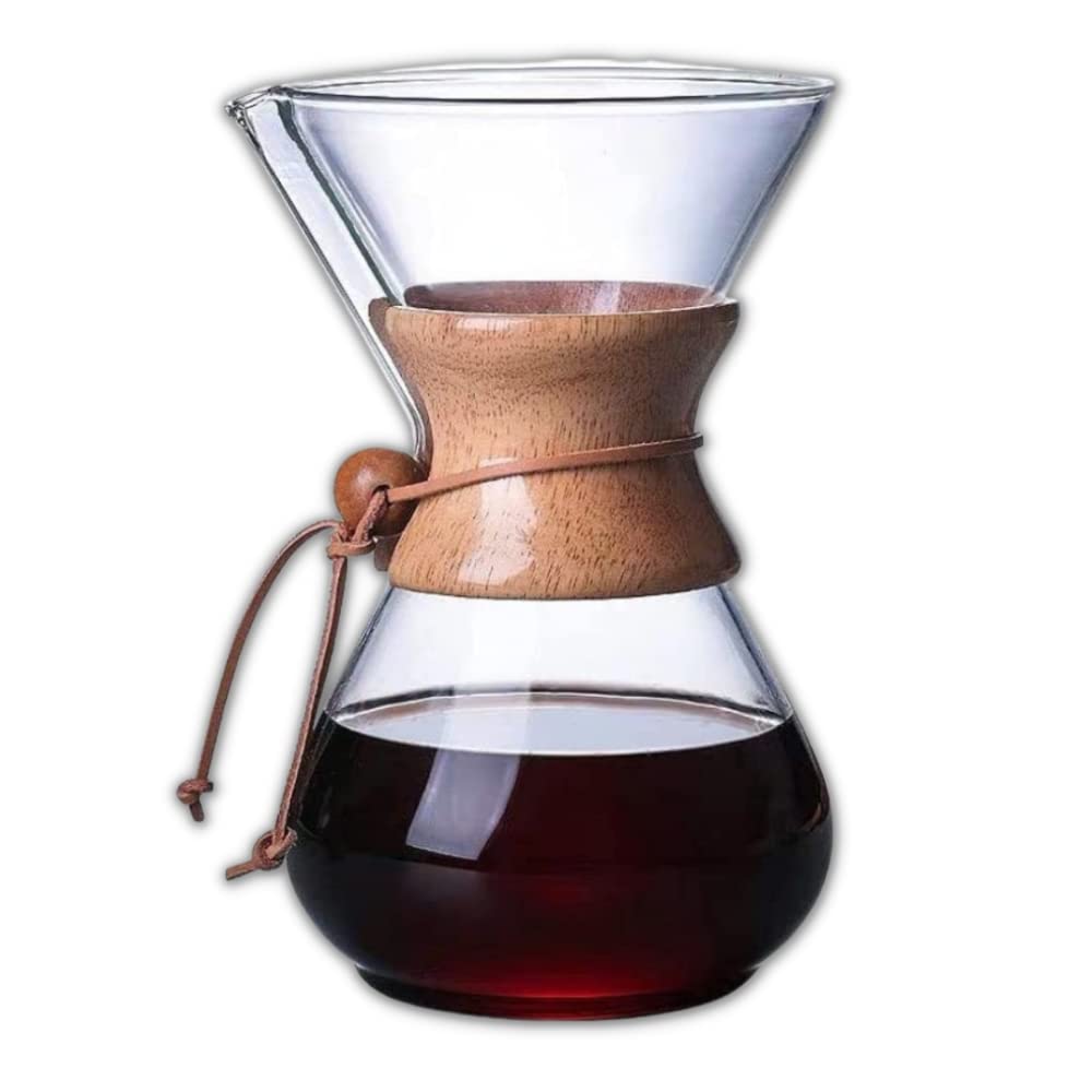 Premium Hand Blown Borosilicate Glass Pour Over Coffee Maker - 6 Cup Heat Resistant Carafe & Dripper Set for Home, Office & Camping Brewing - USA Made Specialty Coffee Accessory