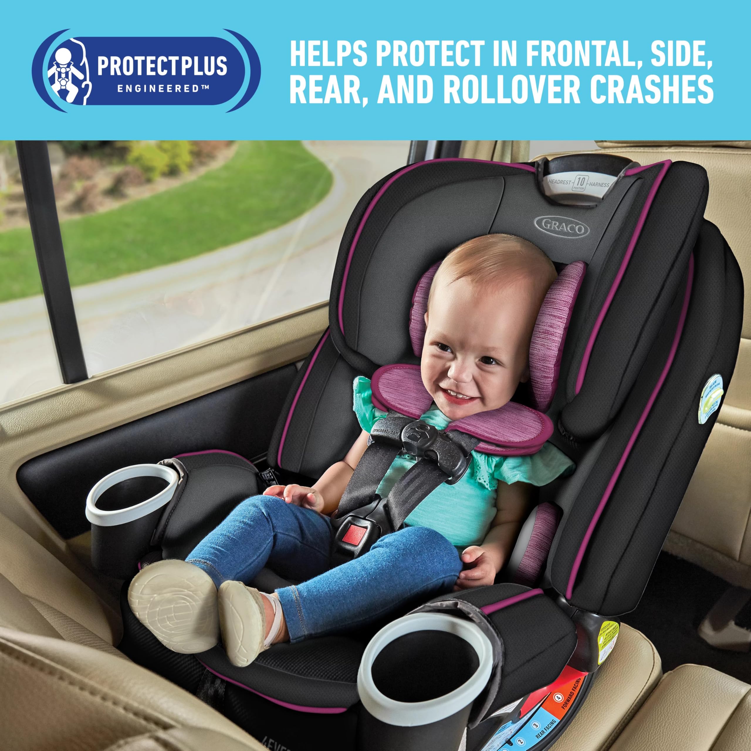 Graco 4Ever DLX 4-in-1 Convertible Car Seat for Infants to Toddlers - Pink | Rear Facing, Forward Facing & Booster Mode | 10 Years of Use | Safe, Comfortable & Easy to Install | Perfect for Family Travel, Daily Commutes & Road Trips