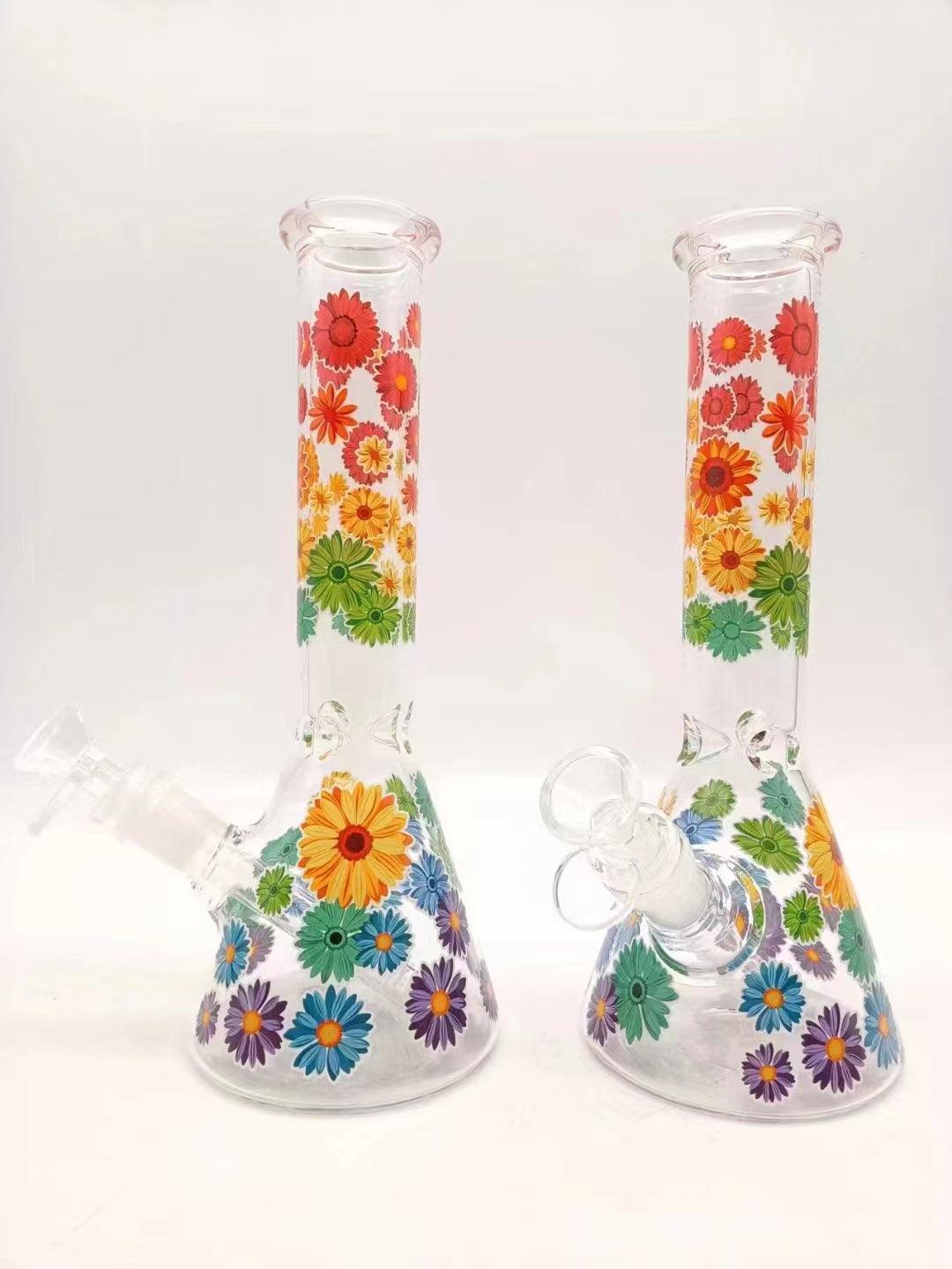 Premium Daisy Glass Bong - Thick Beaker Base Water Pipe for Smoking | Portable & Durable Design | Perfect for Home Use, Parties, and Travel