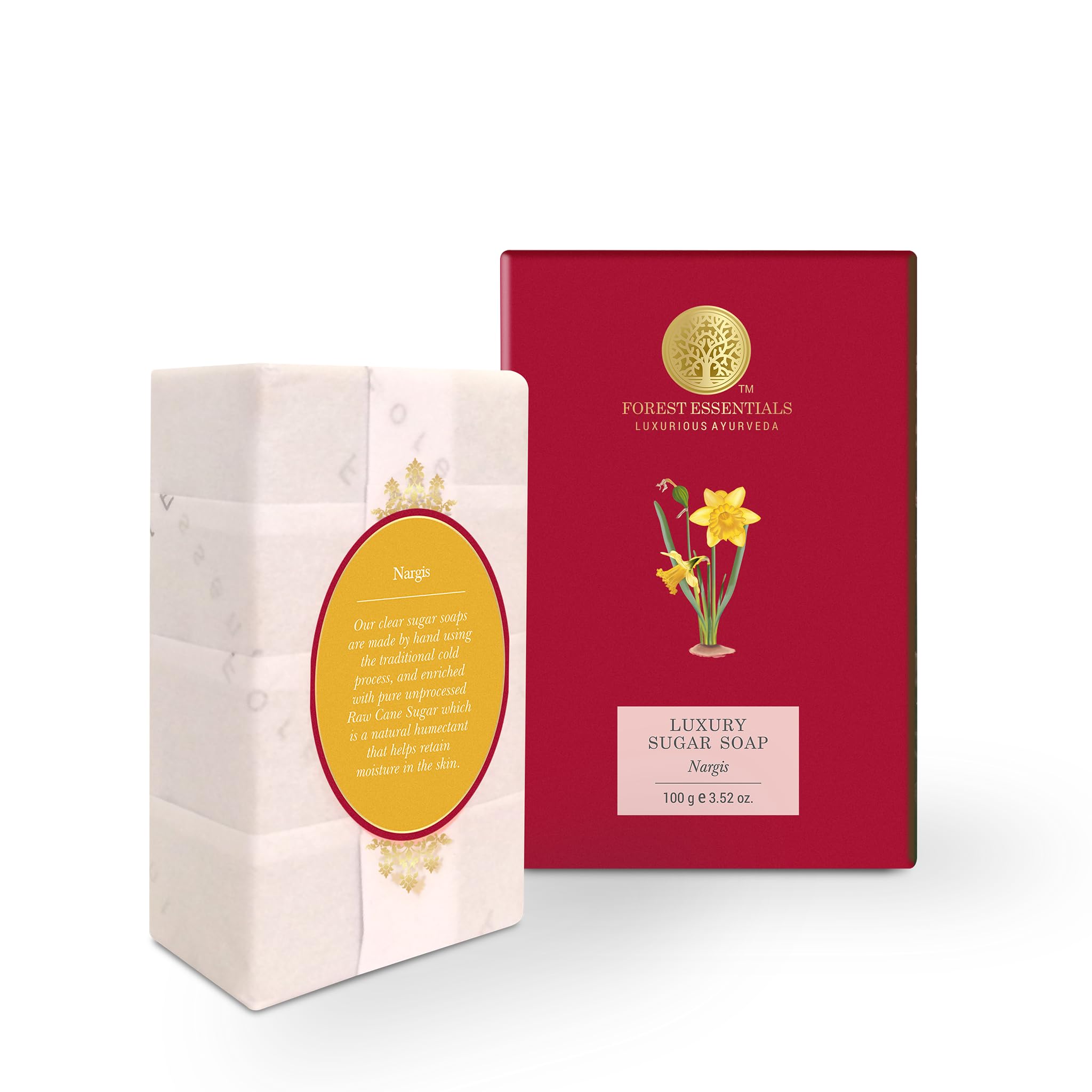 Forest Essentials Luxury Ayurvedic Sugar Soap - Nargis & Oudh Green Tea Combo | Handmade Natural Soap for Dry & Sensitive Skin | Perfect for Spa, Gifting & Daily Skincare Routine