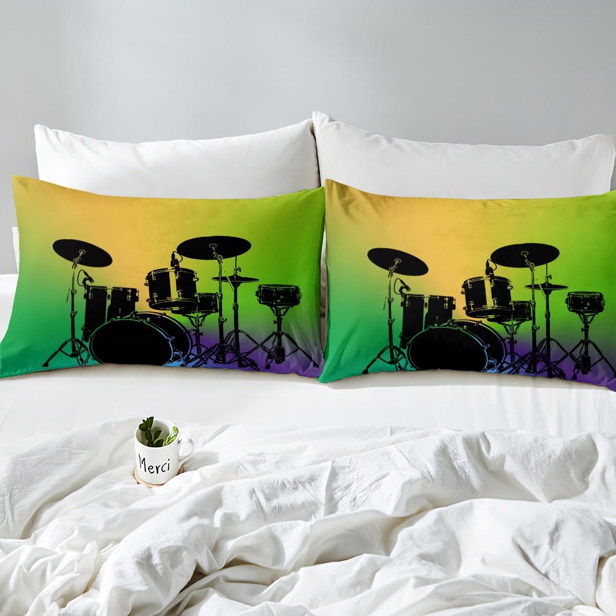 Boys Rock Music Duvet Cover Set - Soft Microfiber Drum Kit Bedding for Kids & Teens (Twin Size) with Zipper Closure & Pillowcase - Perfect for Rock Music Lovers' Bedroom Decor | Great Gift for Birthday & Christmas