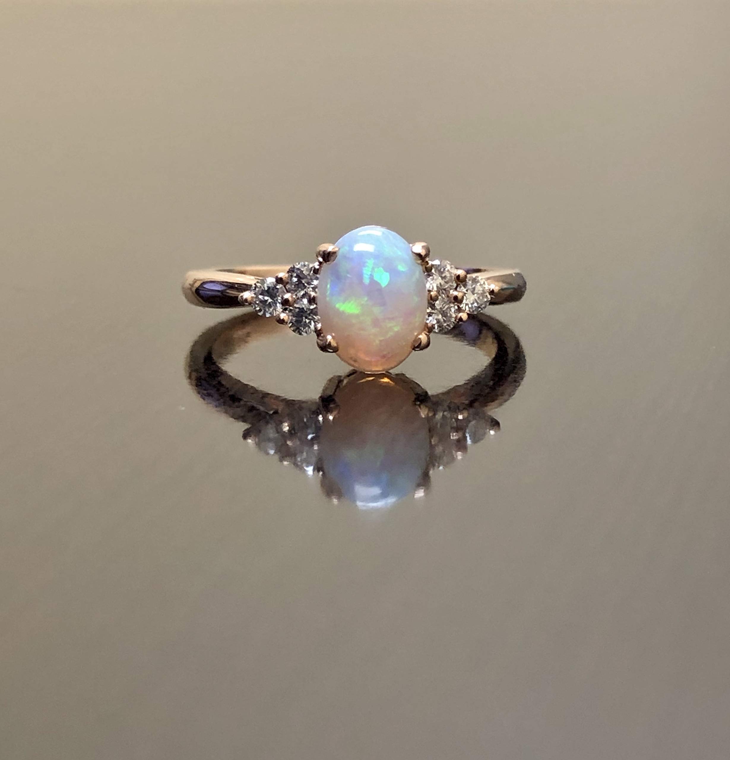 14K Rose Gold Diamond & Genuine Opal Engagement Ring for Women - Vintage Art Deco Wedding Band, Anniversary Gift, Promise Ring - Perfect for Proposals, Bridal Jewelry & Special Occasions
