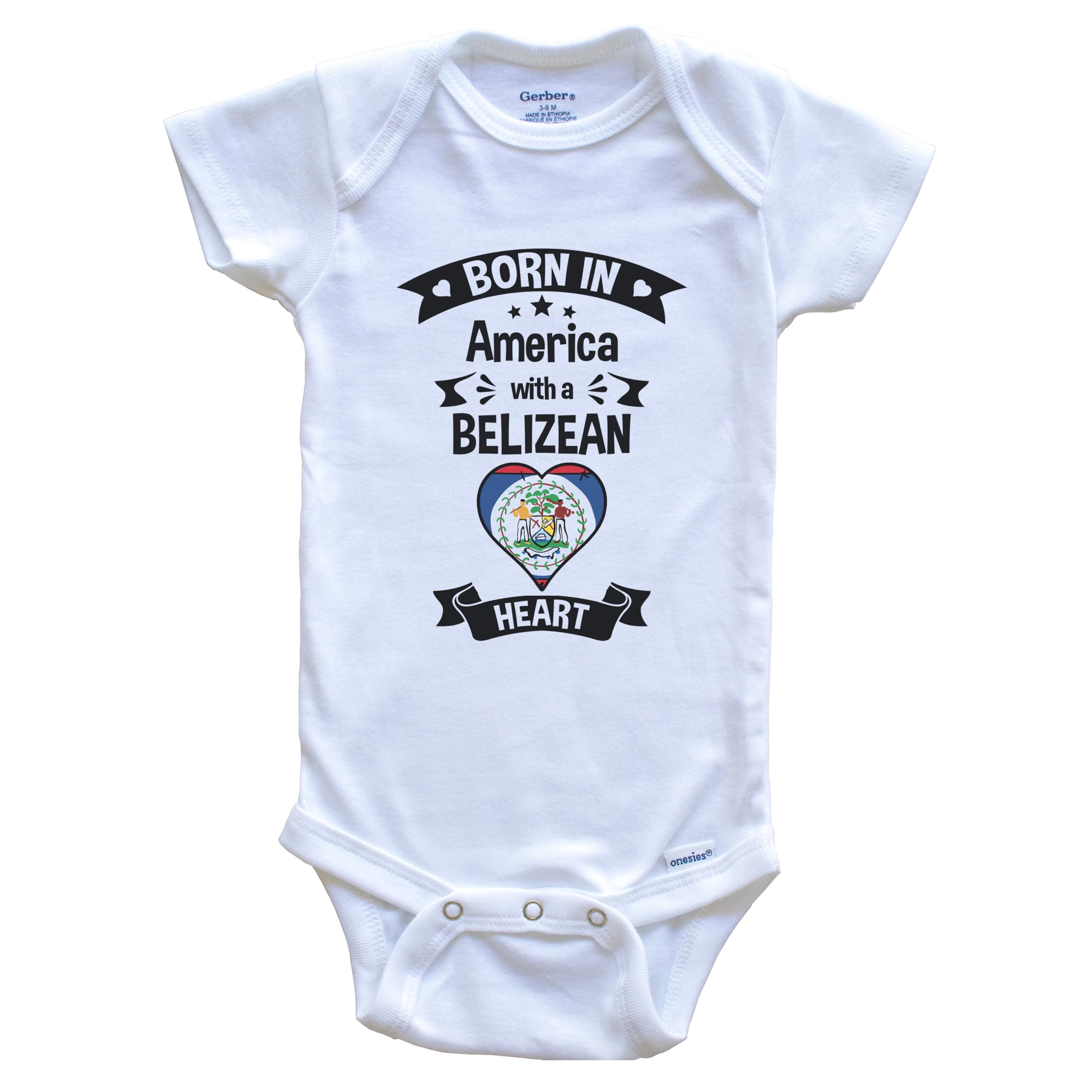 Born in America with A Belizean Heart One Piece Baby Bodysuit - Soft Cotton Infant Onesie for Newborns & Toddlers - Perfect for Family Photos, Holidays & Everyday Wear