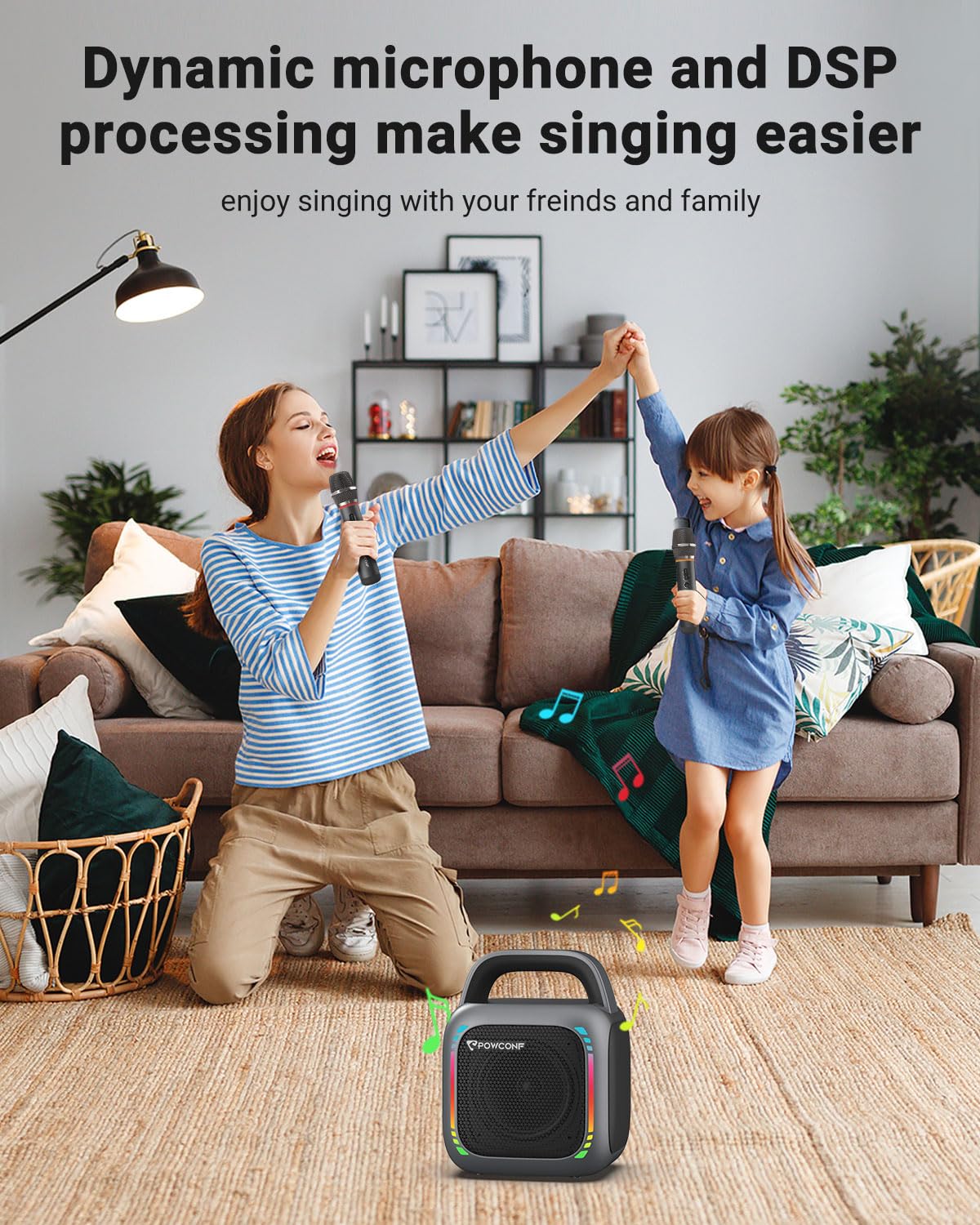 Portable Karaoke Machine with 2 Wireless Microphones - Bluetooth PA Speaker System with RGB Lights for Adults & Kids - TWS Party Speaker with AUX/USB/TF Input - Perfect for Home Parties, Birthday Celebrations & Outdoor Gatherings