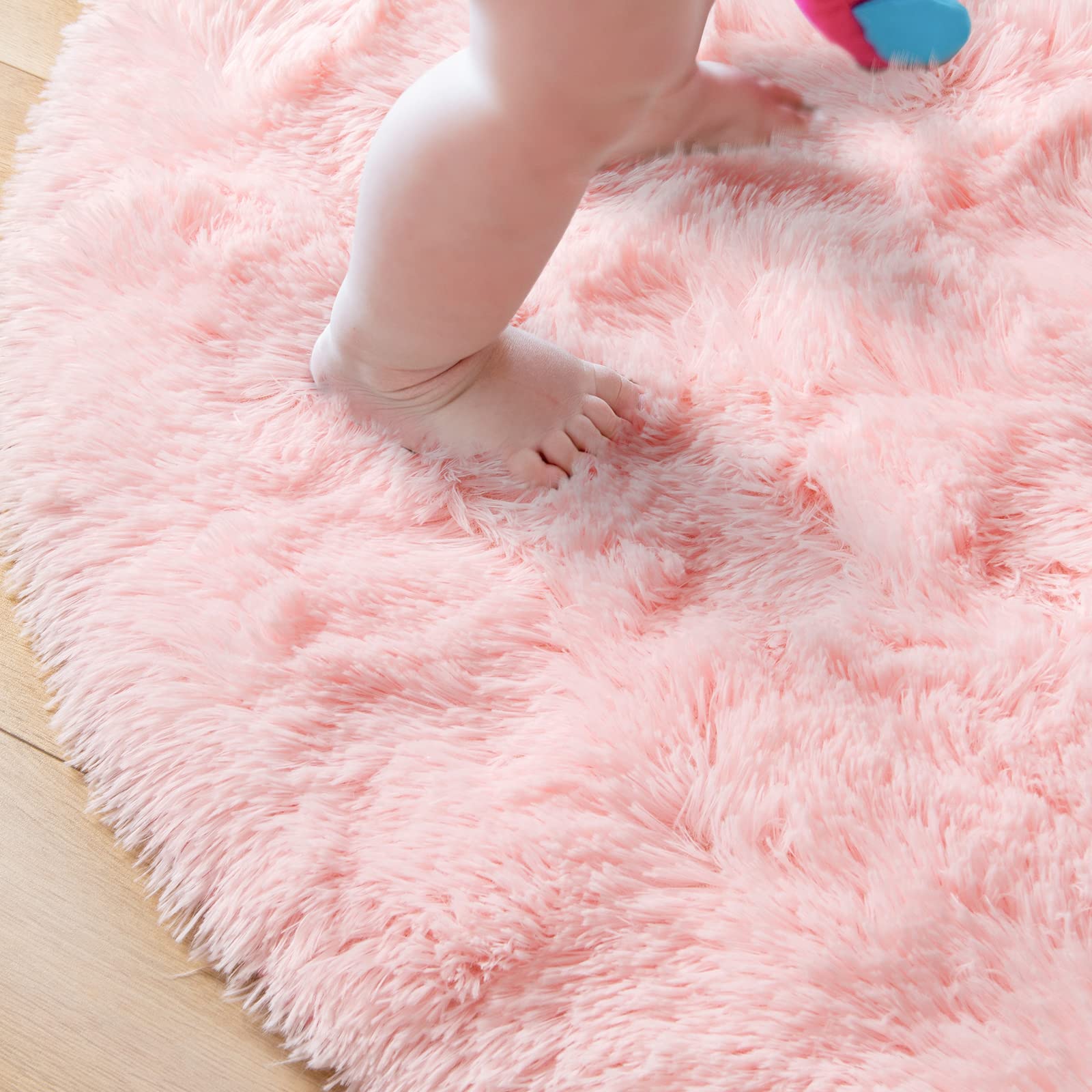 **Junovo Pink Round Fluffy Soft Area Rug 6x6 Feet - Plush Shaggy Carpet for Kids Girls Room, Princess Castle Nursery Rug, Cute Circle Carpet for Teens Bedroom & Home Decor - Perfect for Playrooms, Dorm Rooms & Cozy Spaces**