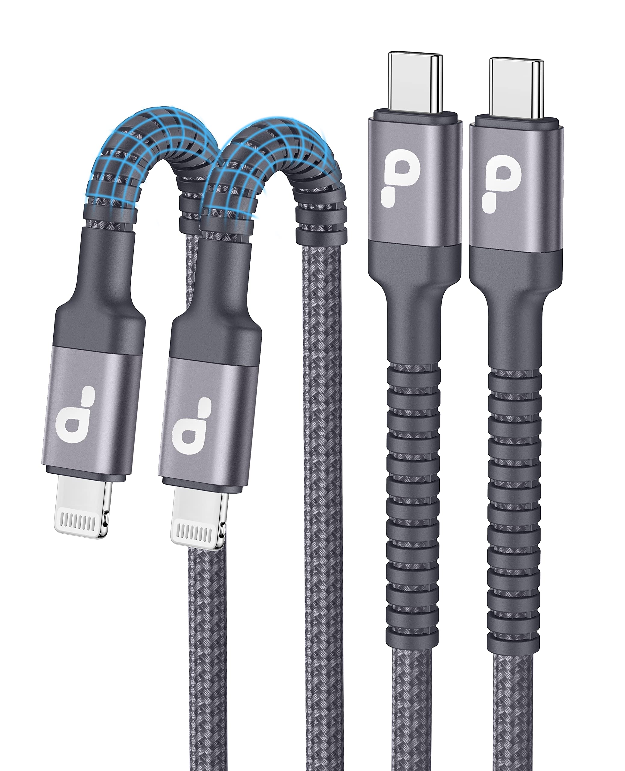 3FT USB C to Lightning Cable 2Pack - MFi Certified Fast Charging Cord for iPhone 13/12/11/Pro/Max/Mini/X/Xs/Xr/8/10/SE & iPad 8th - Durable Grey Type C Cable for Home, Office & Travel Charging