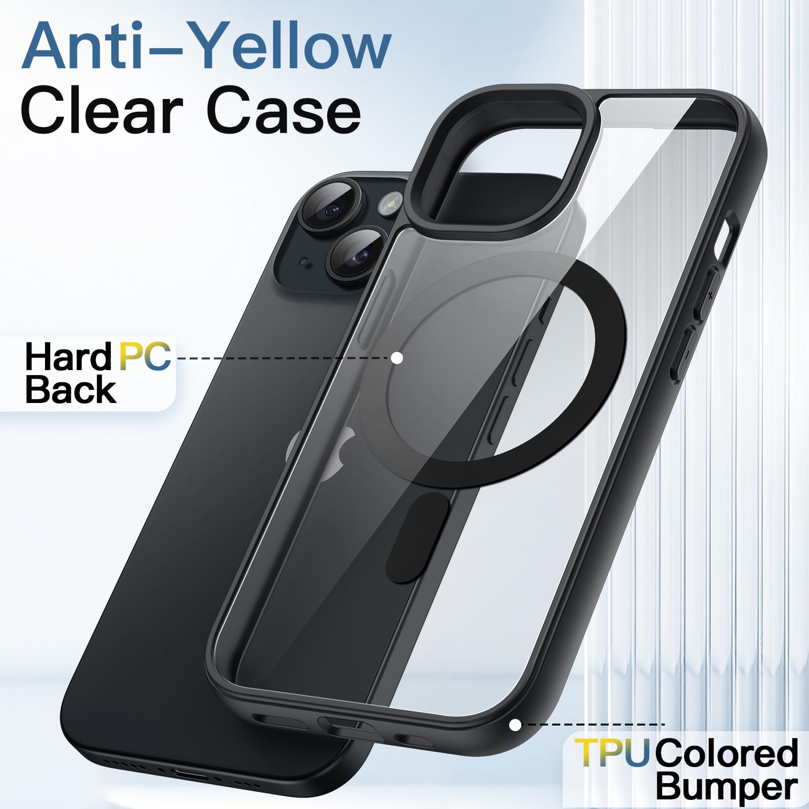 JETech Magnetic Case for iPhone 15 6.1-Inch | MagSafe Compatible | Shockproof & Anti-Scratch | Matte TPU Frame with Clear Back (Black) | Perfect for Daily Use, Travel & Outdoor Activities