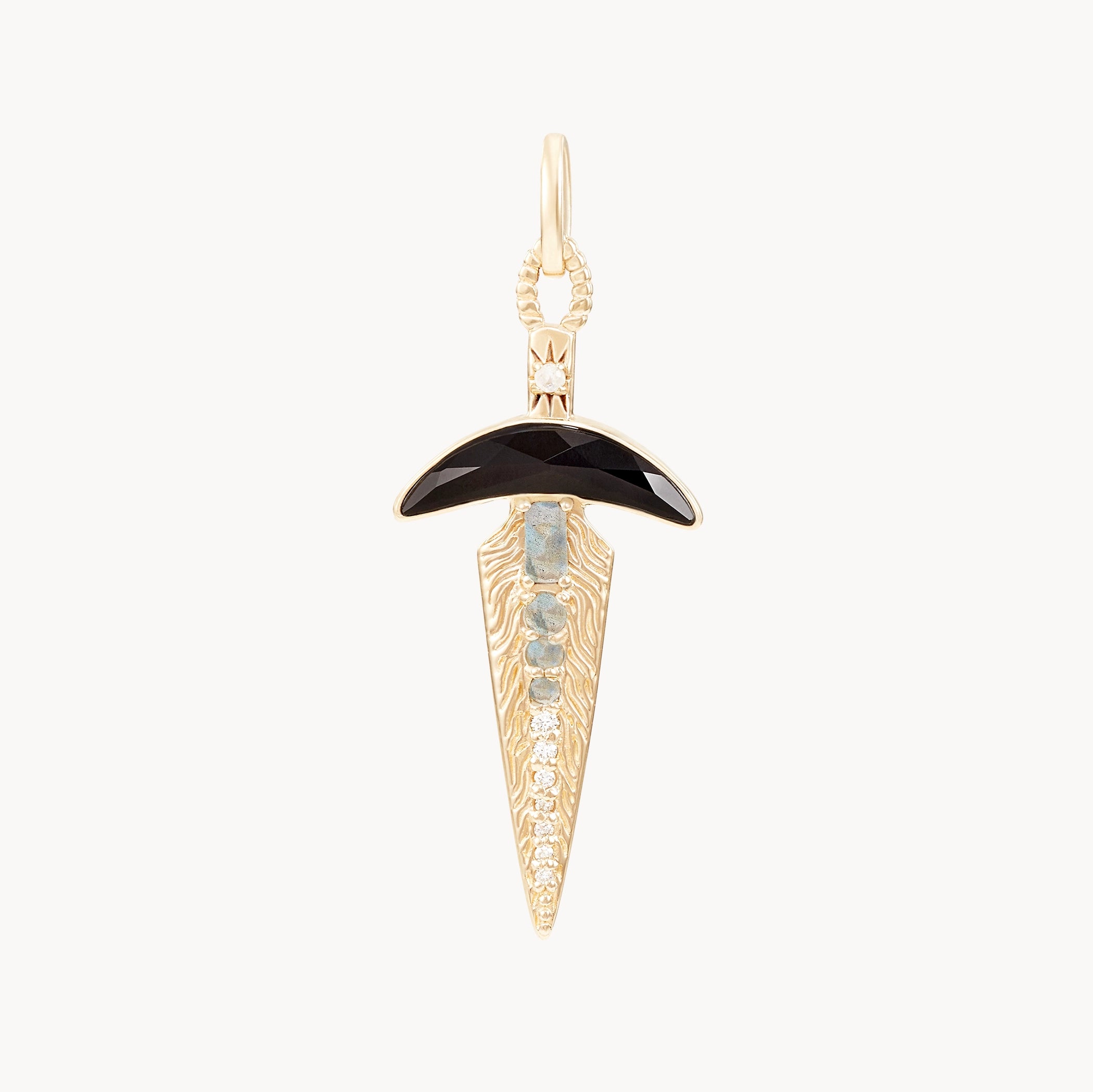 10K Yellow Gold Black Onyx Dagger Charm Pendant - Natural Gemstone Jewelry for Men & Women - Perfect for Gifts, Gothic Fashion & Everyday Wear