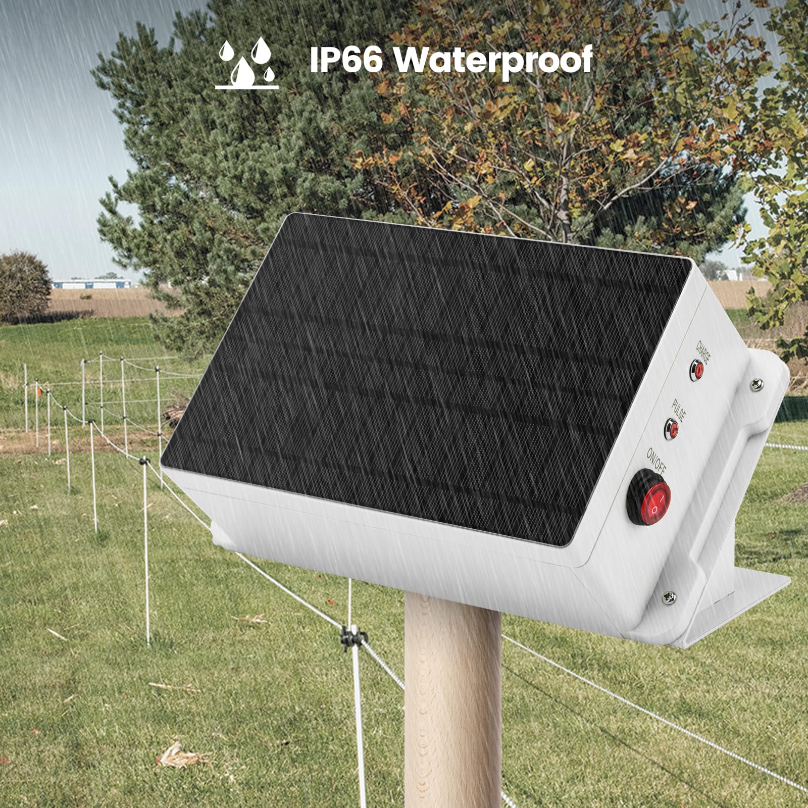 Briidea 5.6 Mile Solar Electric Fence Charger - 0.2 Joules Output, IP66 Waterproof for Outdoor Use - Keep Predators Away & Protect Livestock, Gardens, Farms - Energy Saving Solar Powered Fence Energizer