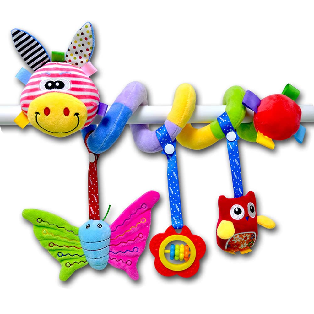 Chosimo Baby Stroller & Crib Hanging Toys - Soft Plush Spiral Rattles with Bells for Newborn Sensory Development - Perfect for 0-12 Months Boys & Girls - Ideal for Strollers, Car Seats & Nursery Decor