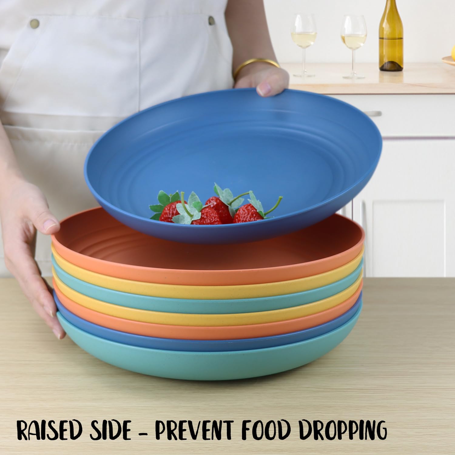 11 Inch Large Wheat Straw Plates Set of 8 - Unbreakable & Reusable Eco-Friendly Dinner Plates, Microwave & Dishwasher Safe, Durable Plastic Plate Alternative for Kitchen, Camping, Picnics & Outdoor Dining (Multicolor)
