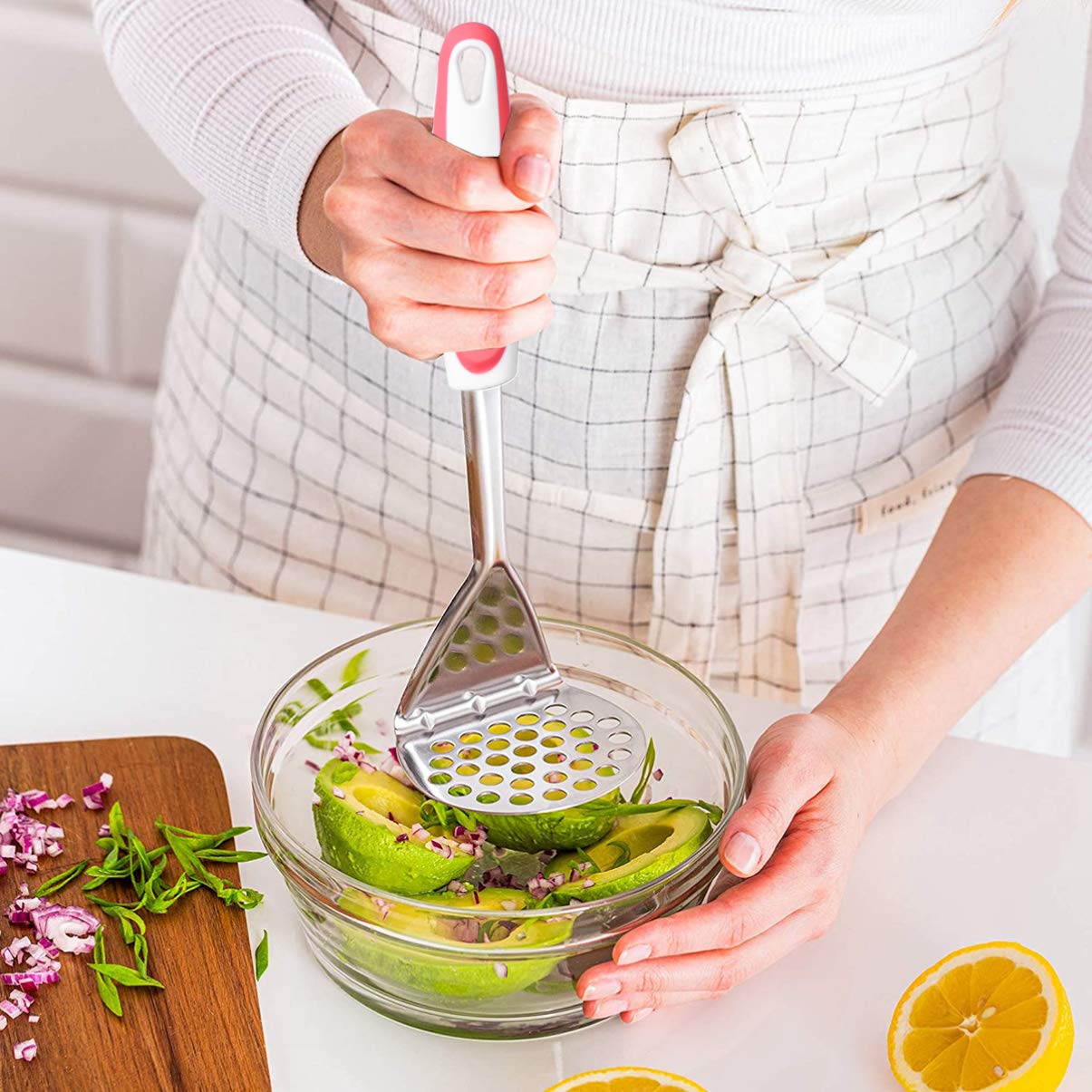 Premium Stainless Steel Potato Ricer & Garlic Press - Heavy Duty Hand Juicer for Mashed Potatoes, Fruits, Baby Food - Ideal for Kitchen, Camping, and Homemade Purees