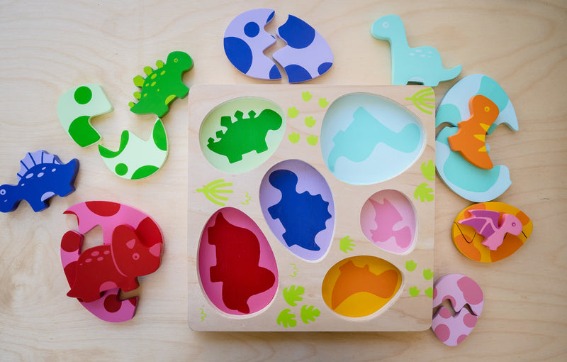 Chunky Wooden Puzzle for Toddlers - Egg & Dinosaur Shape Learning Toy - Montessori Educational Gift for Kids - Perfect for Early Childhood Development & Playtime Fun