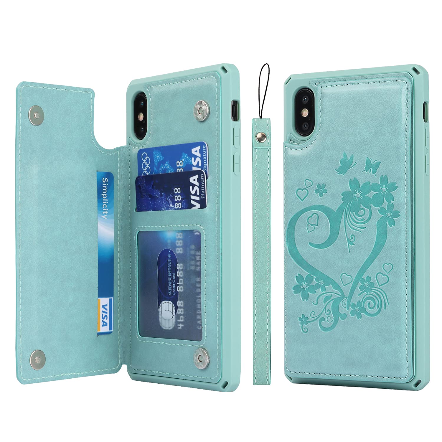 Premium Leather Wallet Case for iPhone X/Xs - RFID Blocking Card Holder with Kickstand & Wrist Strap | Slim Protective Phone Cover for Men & Women | Perfect for Work, Travel & Everyday Use (Green)