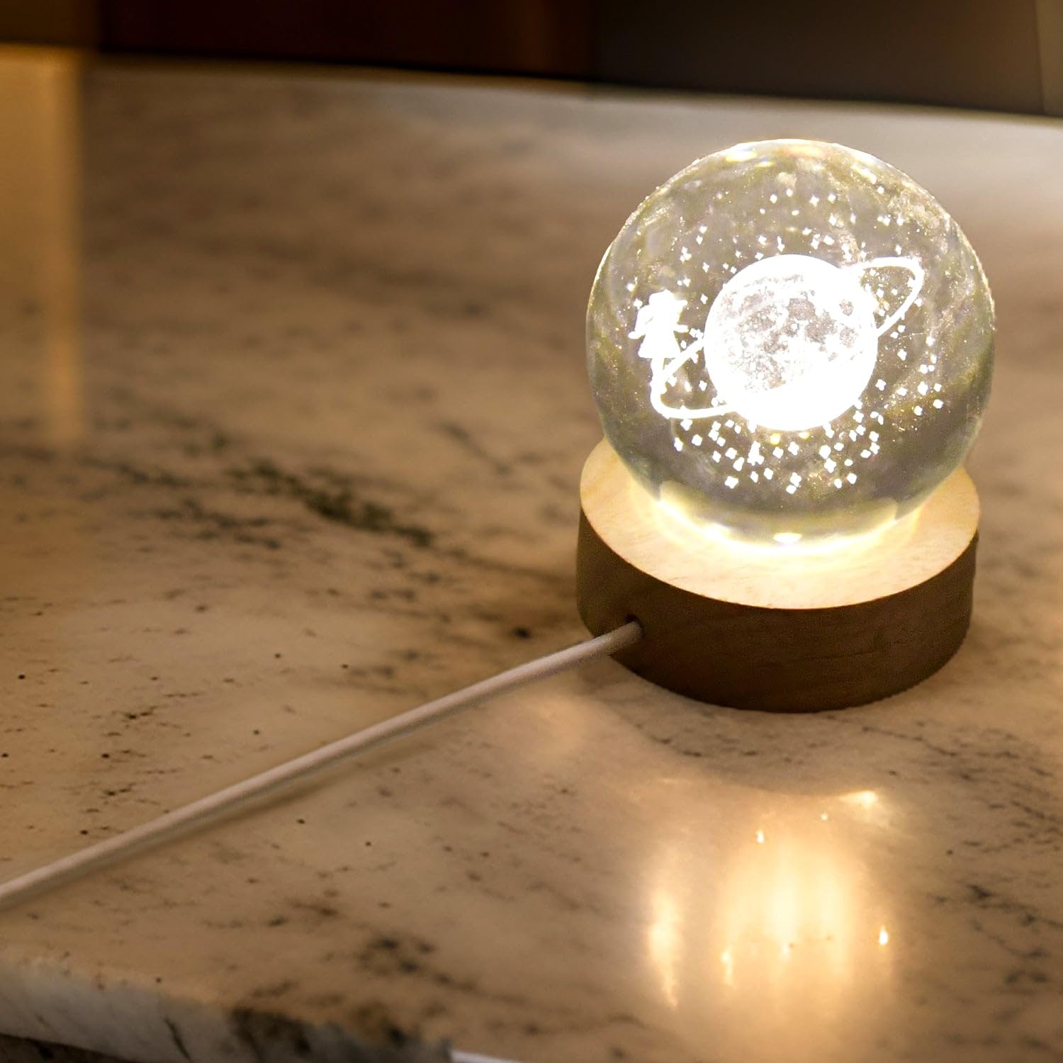 3D Oblivion Crystal Ball Night Light with LED Astronaut & Resin Base - USB-Powered Table Lamp for Bedroom, Home Decor - Perfect Gift for Women, Men, Friends - Creates Soothing Ambiance for Relaxation & Sleep