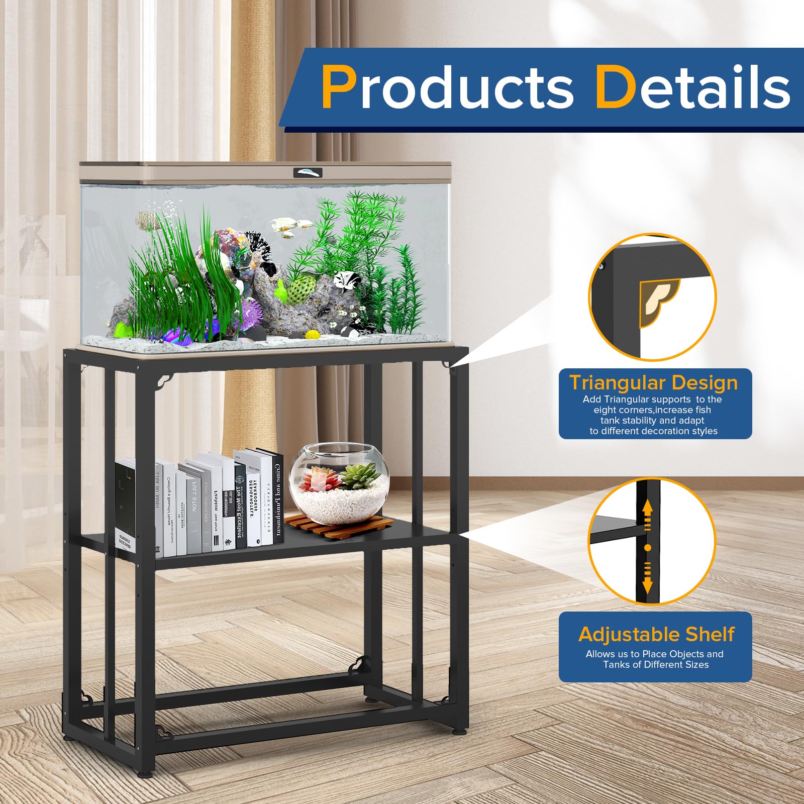 20 Gallon Fish Tank Stand - Heavy Duty Metal Aquarium Stand with Double-Layer Storage (24.8