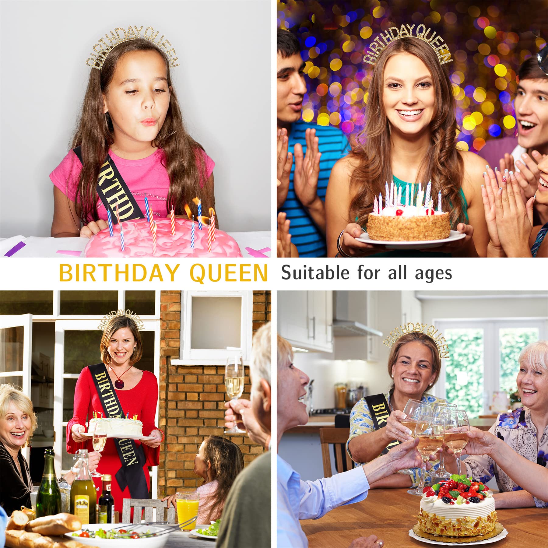 Sparkling Birthday Tiara & Sash Set for Girls & Women - Rhinestone Crown, Birthday Girl Accessories Kit - Perfect for Princess Parties, Birthday Celebrations & Special Occasions