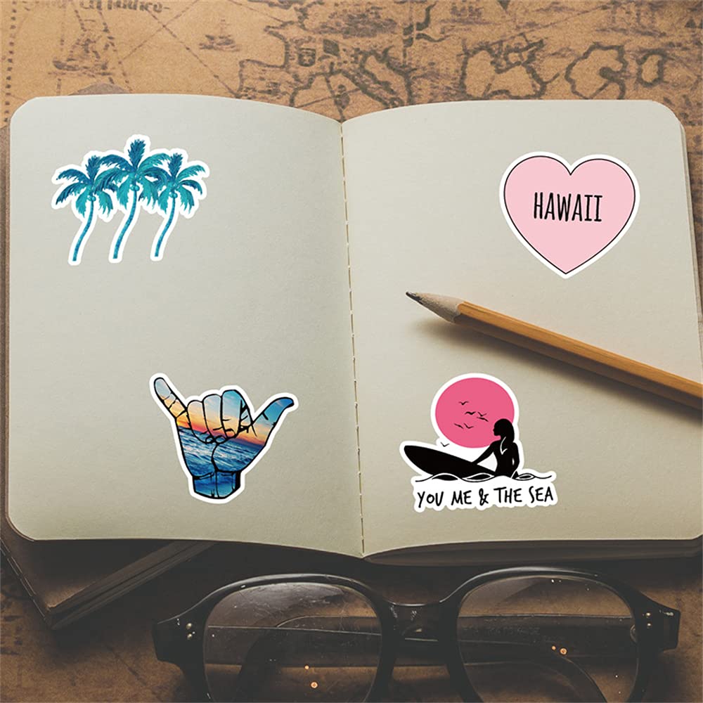100 Pcs Hawaiian Summer Stickers - Waterproof Vinyl Decals for Surfboard, Water Bottle, Laptop & Luggage - Tropical Beach Vacation Decorations - Perfect Gift for Teens & Kids - Great for Scrapbooking, Skateboards & Refrigerators