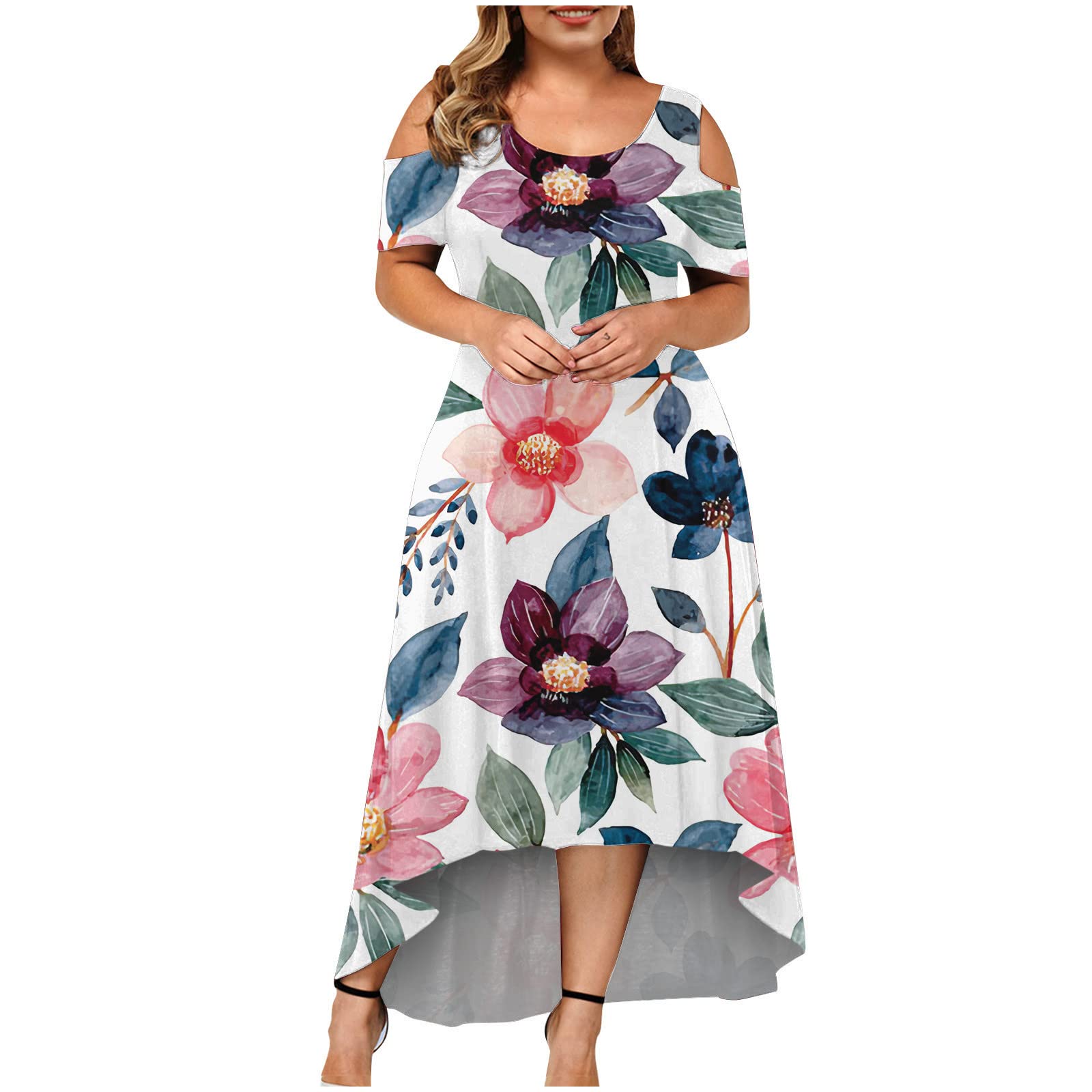 Elegant Plus Size Maxi Dress for Women - Strapless O-Neck Gradient Splicing Short Sleeve Party Dress (Sizes S-XXXXL) | Perfect for Summer Weddings, Beach Vacations & Cocktail Parties