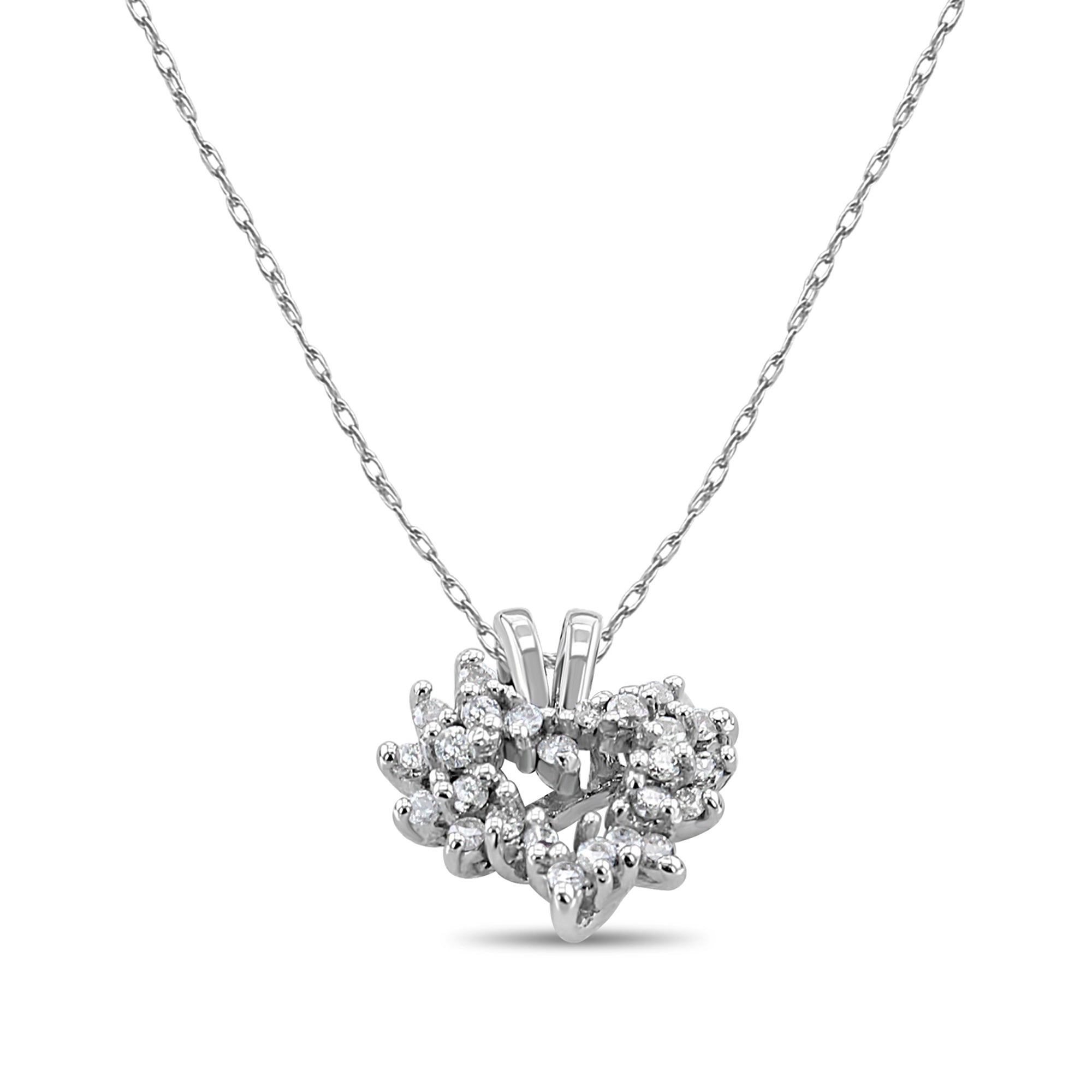 0.25cttw Small Diamond Cluster Heart Necklace in 14k White Gold - Perfect for Valentine's Day, Anniversary & Romantic Gifts