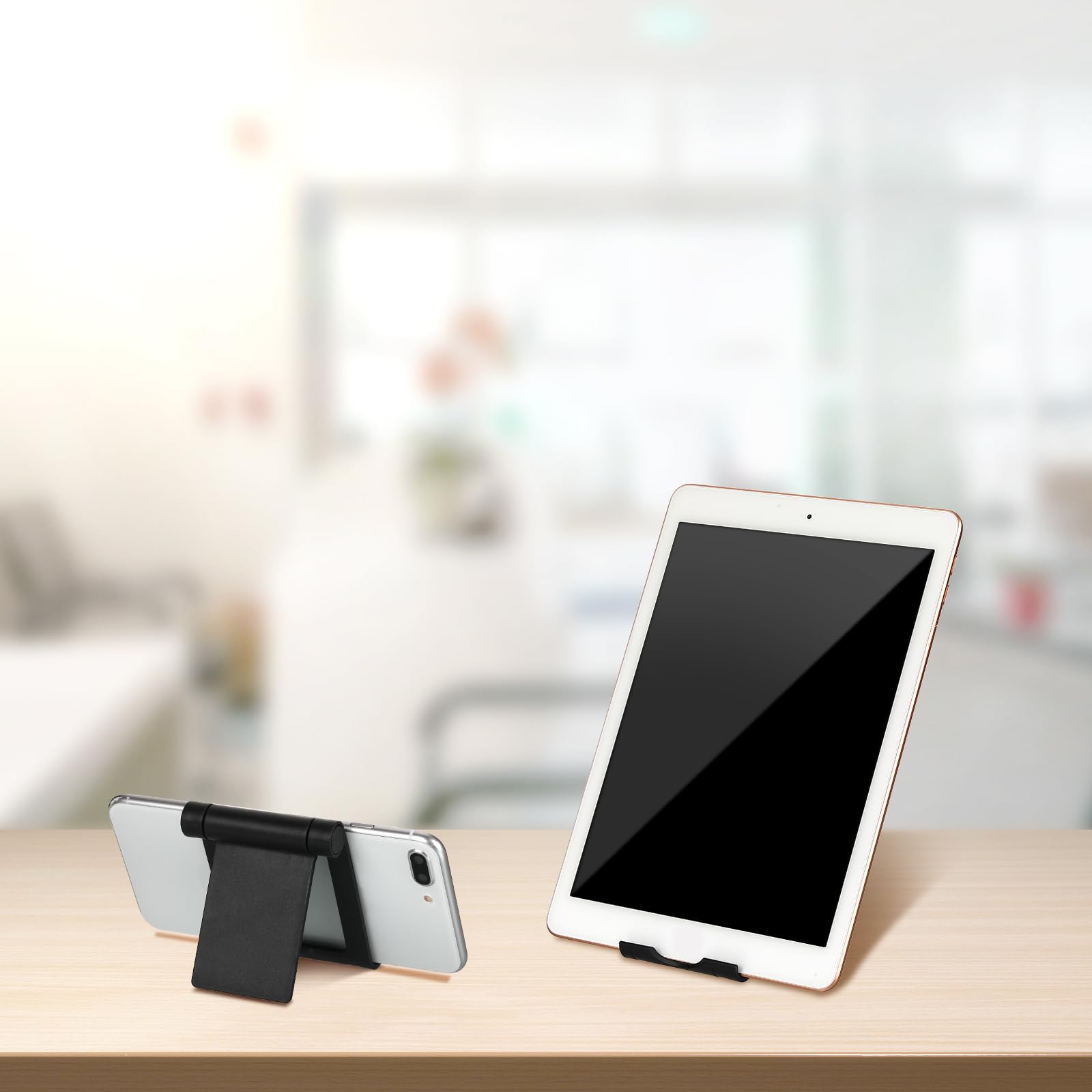 Frienda 4-Piece Foldable Multi-Angle Phone Stand Holder - Universal Adjustable Smartphone & Tablet Dock for Desk (Black, Pink) - Perfect for Video Calls, Watching Movies & Hands-Free Use at Home/Office