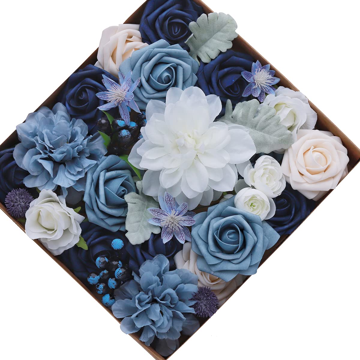 Silk Rose Bouquet 31pcs - Artificial Flowers for Wedding, Home Decor & Party Arrangements (Blue)