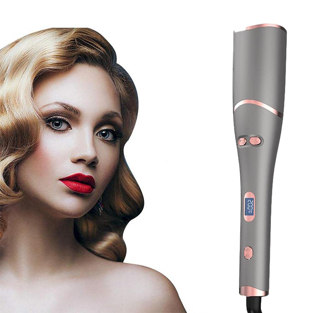 Auto Hair Curler - Automatic Ceramic Rotating Curling Iron with LCD Temperature Display & Adjustable Heat Settings for All Hair Types (Long/Short) | Perfect for Home Styling, Salon Use & Travel | Gray