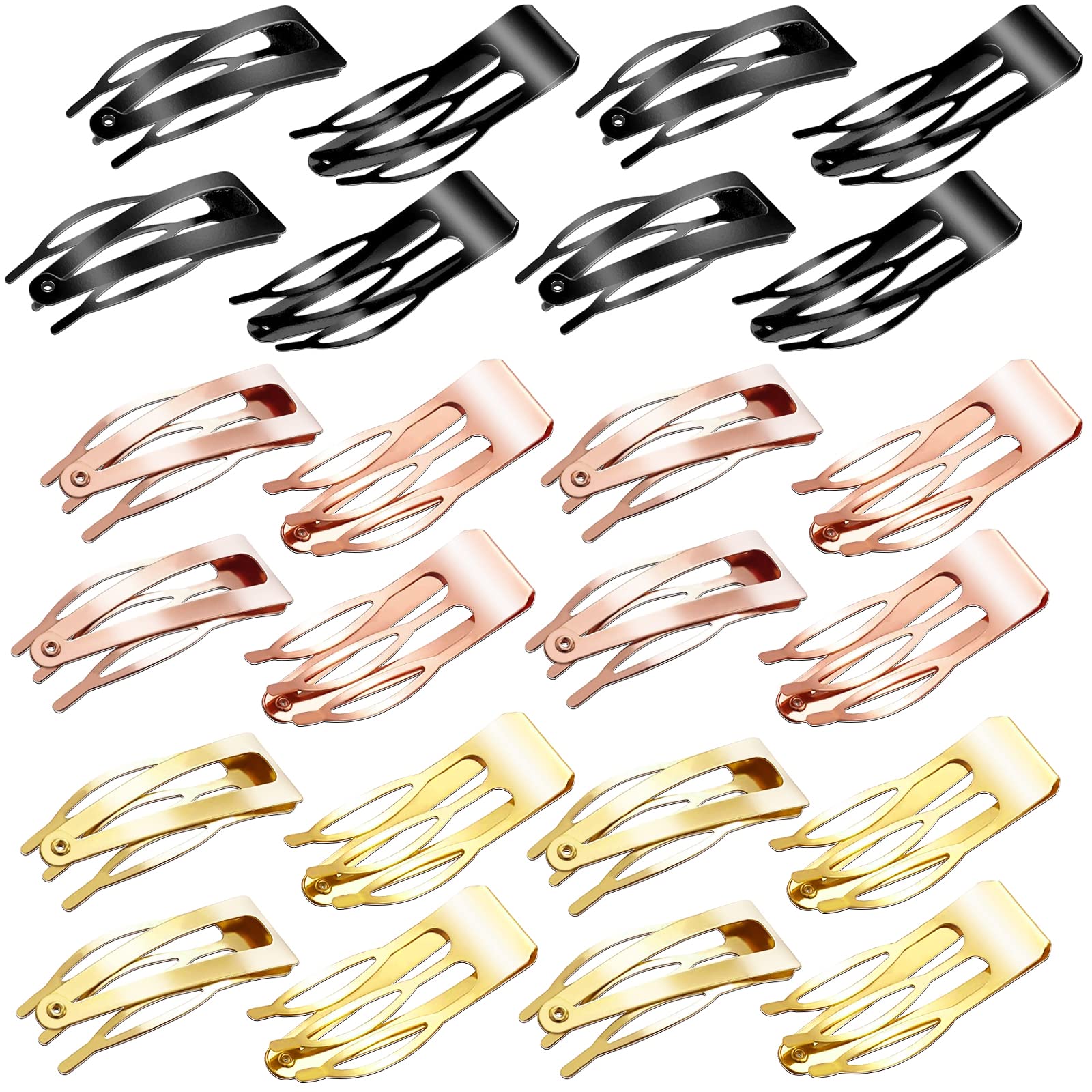 24pcs Snap Hair Clips for Women - Double Grip Metal Hair Barrettes for Hair Styling, Salon Accessories & Girls Hair Making (Rose Gold, KC Gold, Black) - Perfect for Everyday Use, Parties & Special Occasions