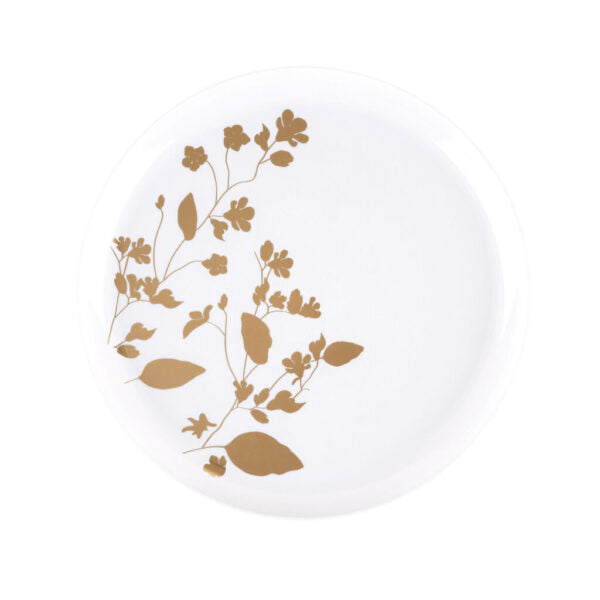 Elegant White and Gold Round Plastic Plates - 12-Pack Disposable Dinner Plates for Parties, Picnics, BBQs, and Outdoor Dining - Durable and Stylish Tableware for Garden Gatherings