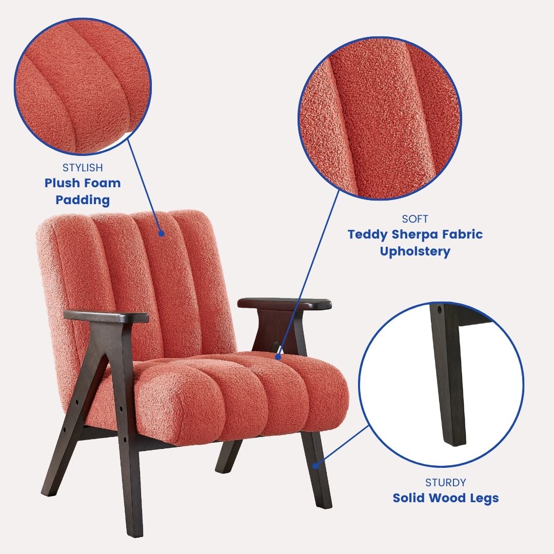 Roundhill Furniture Rella Modern Accent Chair with Espresso Wood Frame - Stylish Living Room Seating for Home Office, Lounge & Bedroom Decor