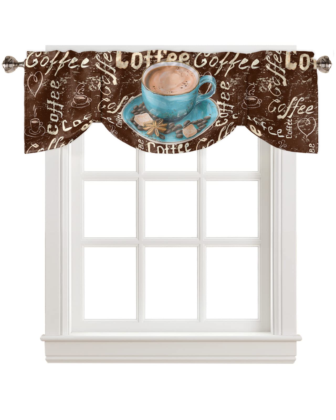 Premium Washable Coffee Bean & Sugar Tie-Up Window Valances - 54x18 Inch Farmhouse Kitchen Curtains for Cafe, Living Room, Bedroom & Bathroom - Rustic Barn Decor & Cozy Home Accents