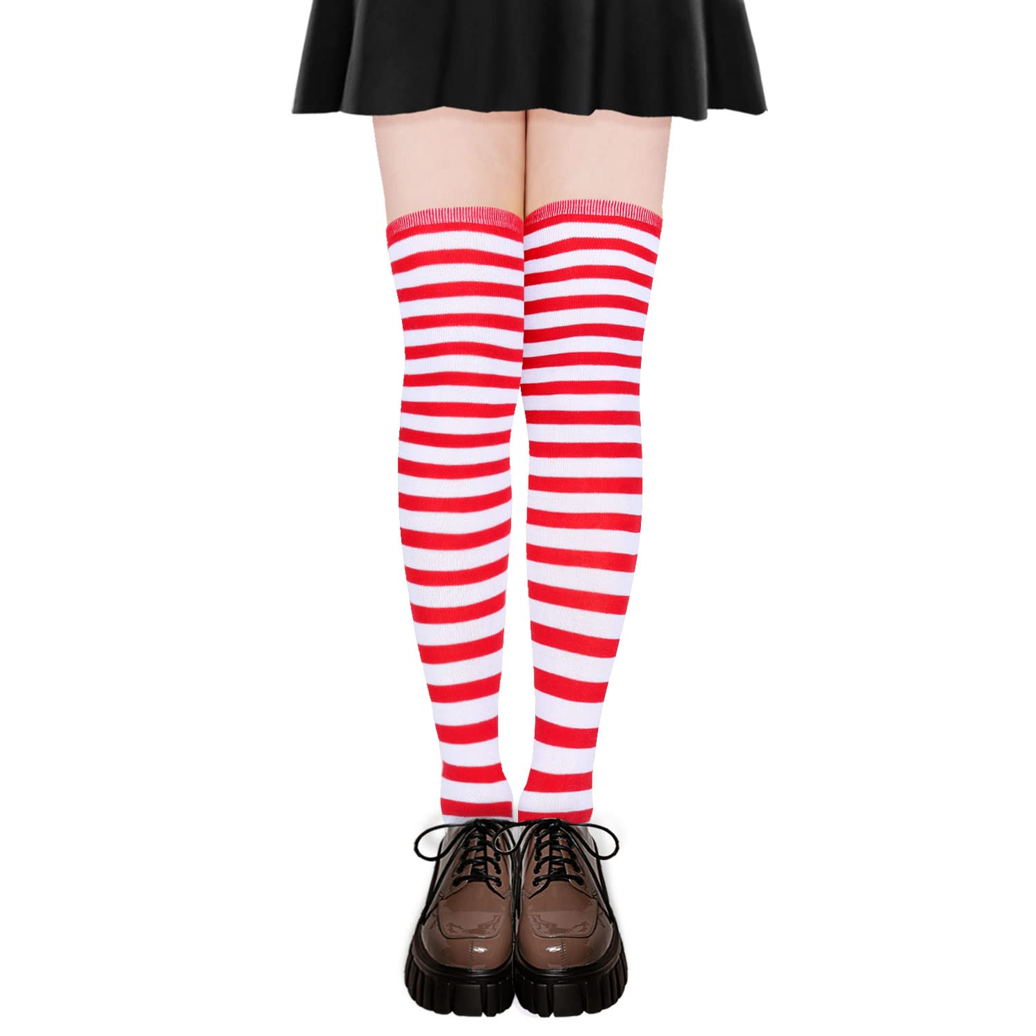 Benefeet Women's Striped Thigh High Socks & Arm Warmers Set with Fingerless Gloves - Over Knee High Stockings for Halloween, Cosplay, and Winter Fashion