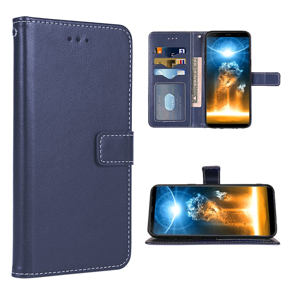 Blackview BV6300 Pro Wallet Case with Wrist Strap & Card Holder - Blue Flip Cover for Men & Women | Perfect for Work & Travel