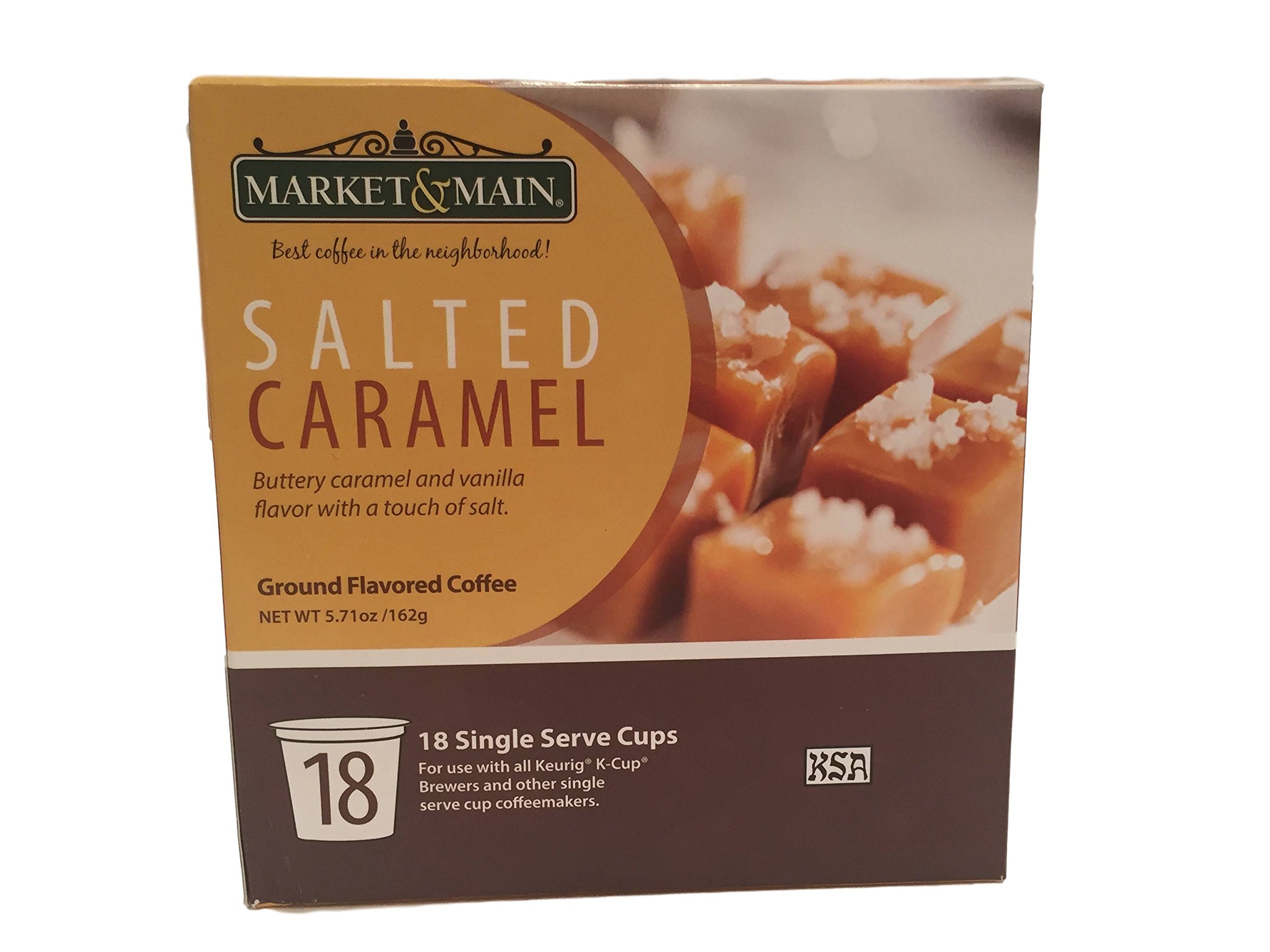 Market & Main Salted Caramel 18 Single Serve Coffee Pods - Perfect for Keurig Brewers, Office Use & Quick Morning Coffee at Home