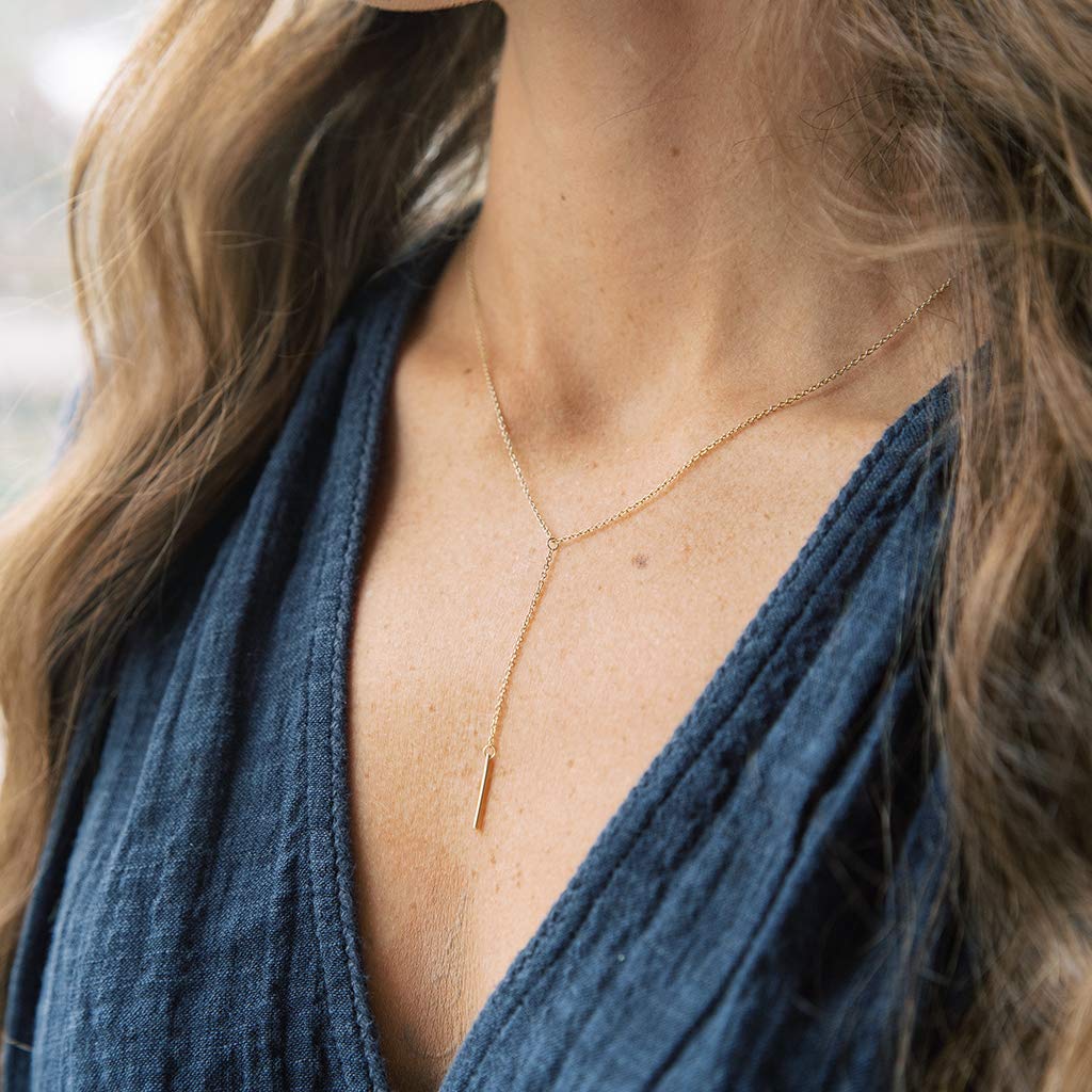 Honeycat Lariat Bar Necklace - 14K Gold, Rose Gold & Sterling Silver Options | Dainty Minimalist Jewelry for Women | Perfect for Date Night, Office Wear & Special Occasions