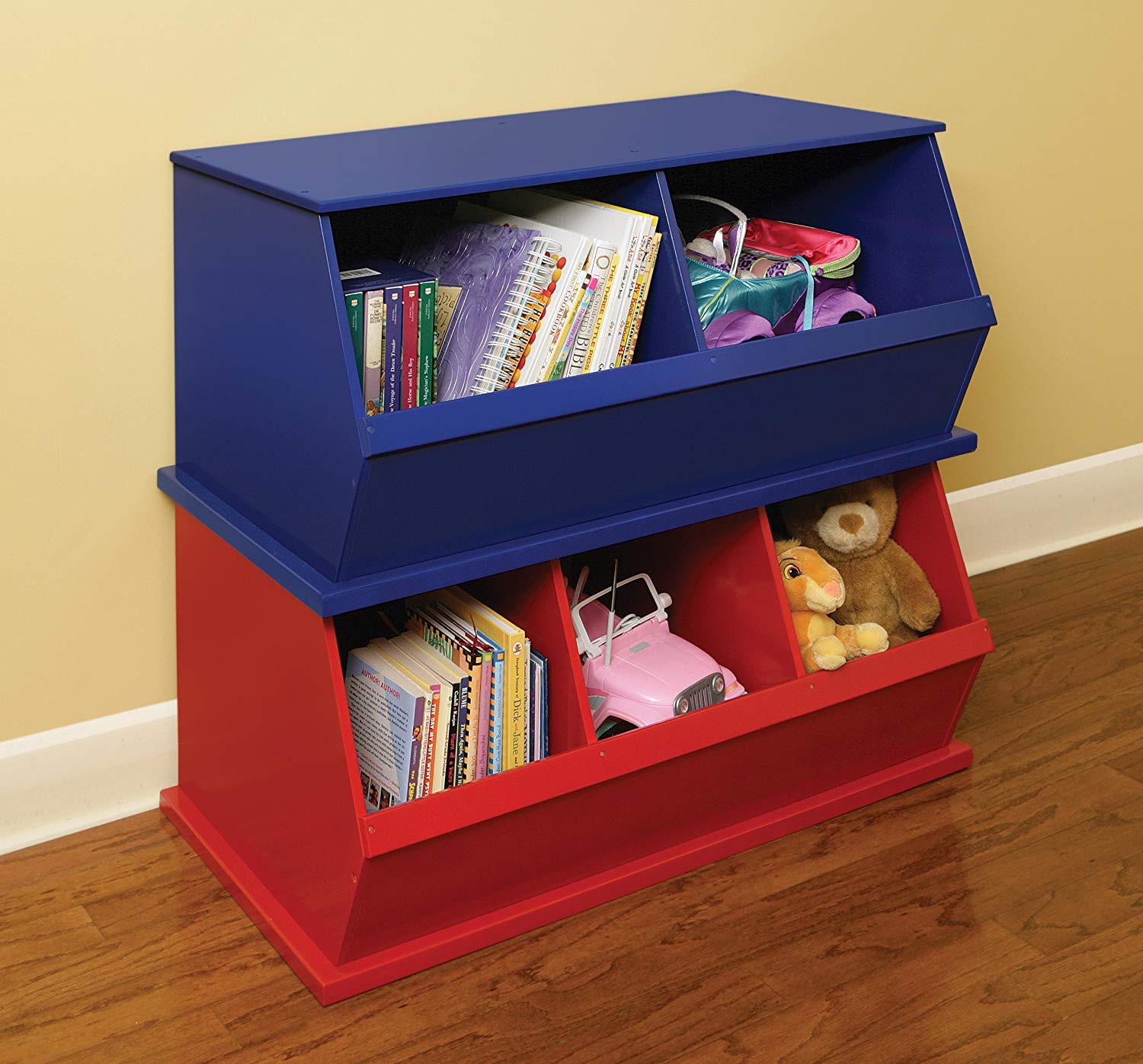 Badger Basket Two Bin Stackable Toy Storage Organizer - Blue | Kids Room Organization & Playroom Storage Solution