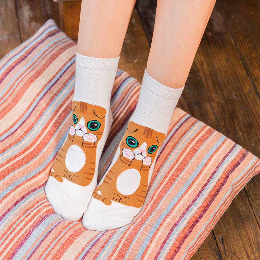ZFSOCK Women's Cotton Animal Print Socks - 5 Pairs Cute Cartoon Dog Cat & Pizza Novelty Crew Socks for Girls & Ladies | Casual Wear, Gift Idea, Funny Fashion Accessory for Daily Outfits & Lounge