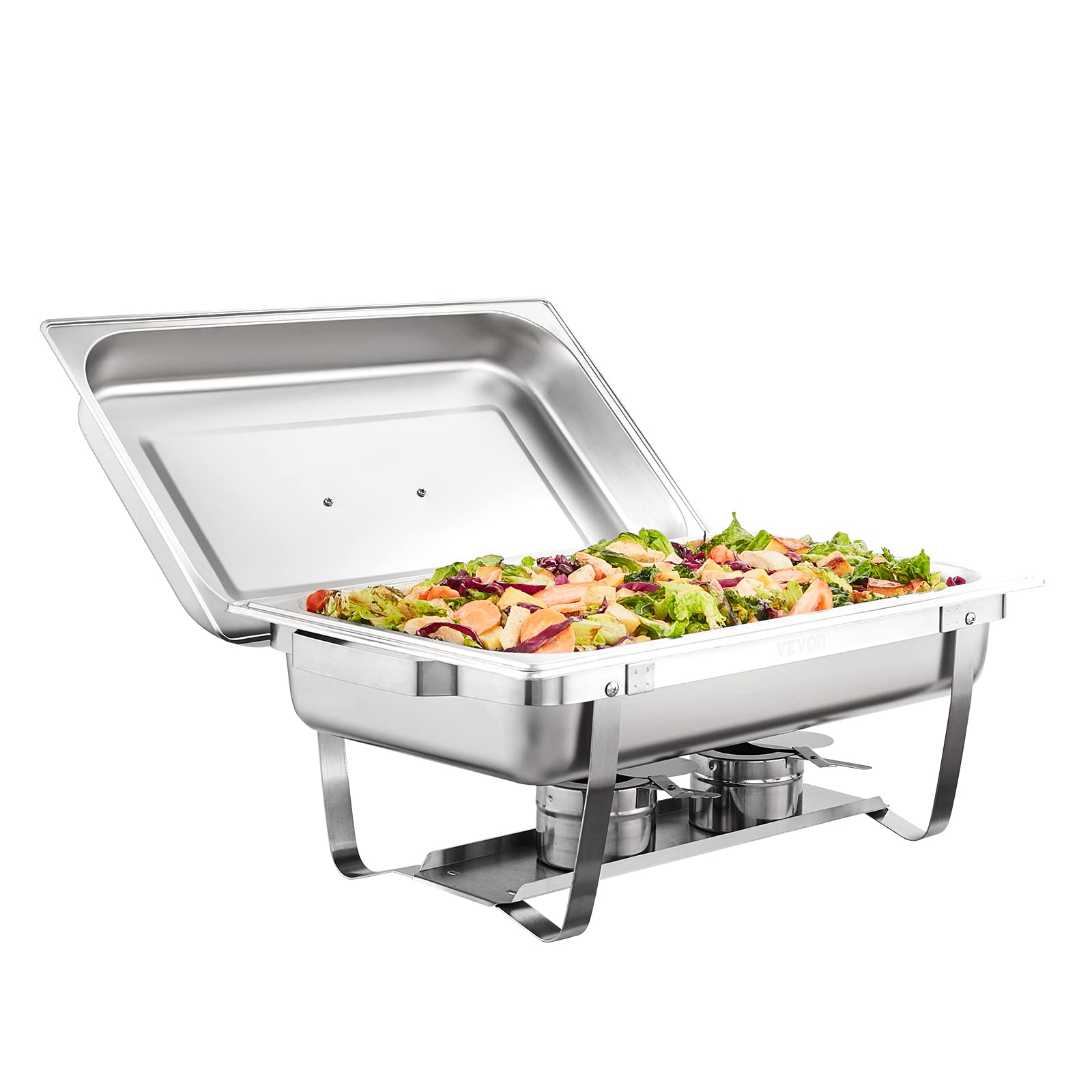 VEVOR 8 Qt Stainless Steel Chafing Dish Buffet Set - 4 Pack with Full Size Pans, Lid, Water Pan & Folding Stand - Catering Warmer for Parties, Weddings, Buffets & Events - Serves 8+ People