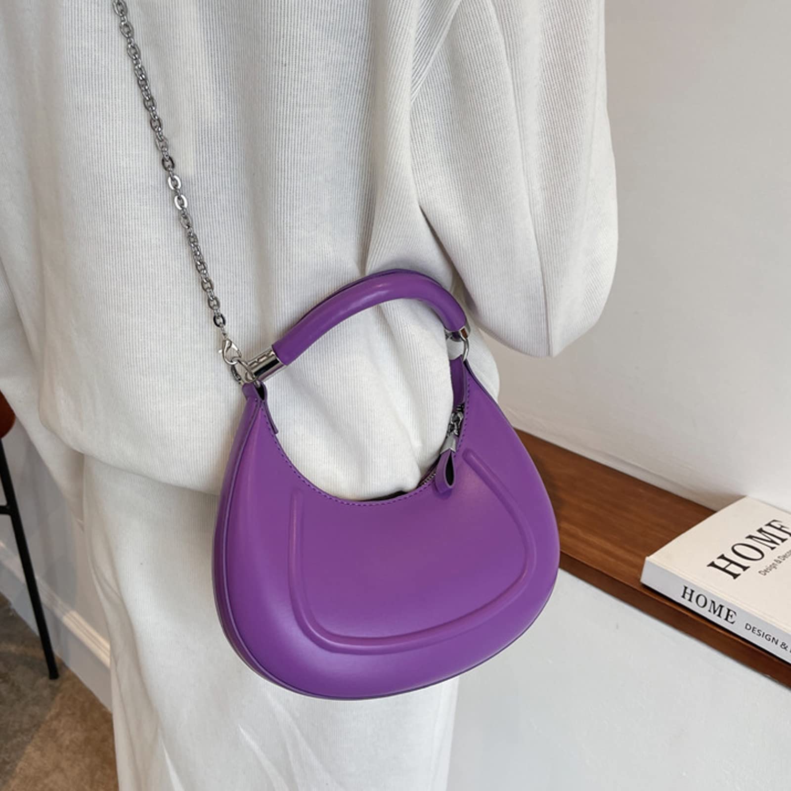 Stylish Crescent Moon PU Handbag for Women - Crossbody & Tote Bag with Adjustable Chain Strap & Secure Zipper Closure | Perfect for Date Night, Office Work & Evening Events