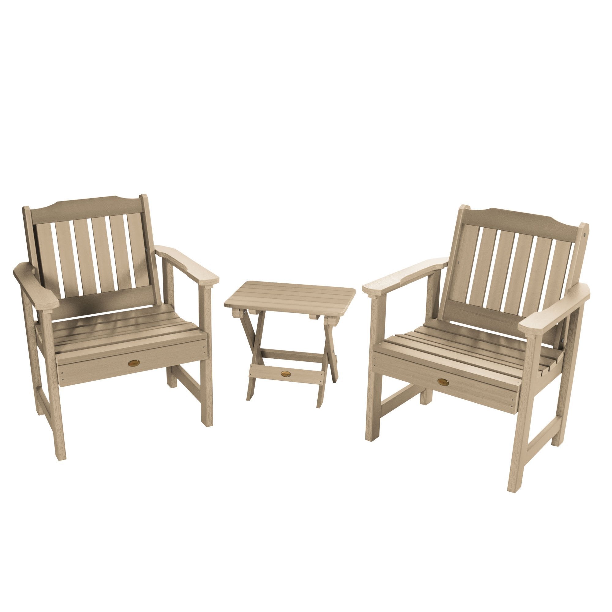 2 Pack Lehigh Folding Garden Chairs with Side Table - Outdoor Patio Furniture Set for Backyard, Poolside & Camping Use