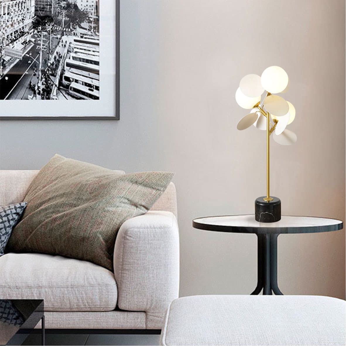 Modern 3-Head Glass Ball Table Lamp - White LED Minimalist Desk Light with G9 Bulb & On/Off Switch | Contemporary Bedside Nightstand Lighting for Bedroom, Study, Office & Living Room Decor