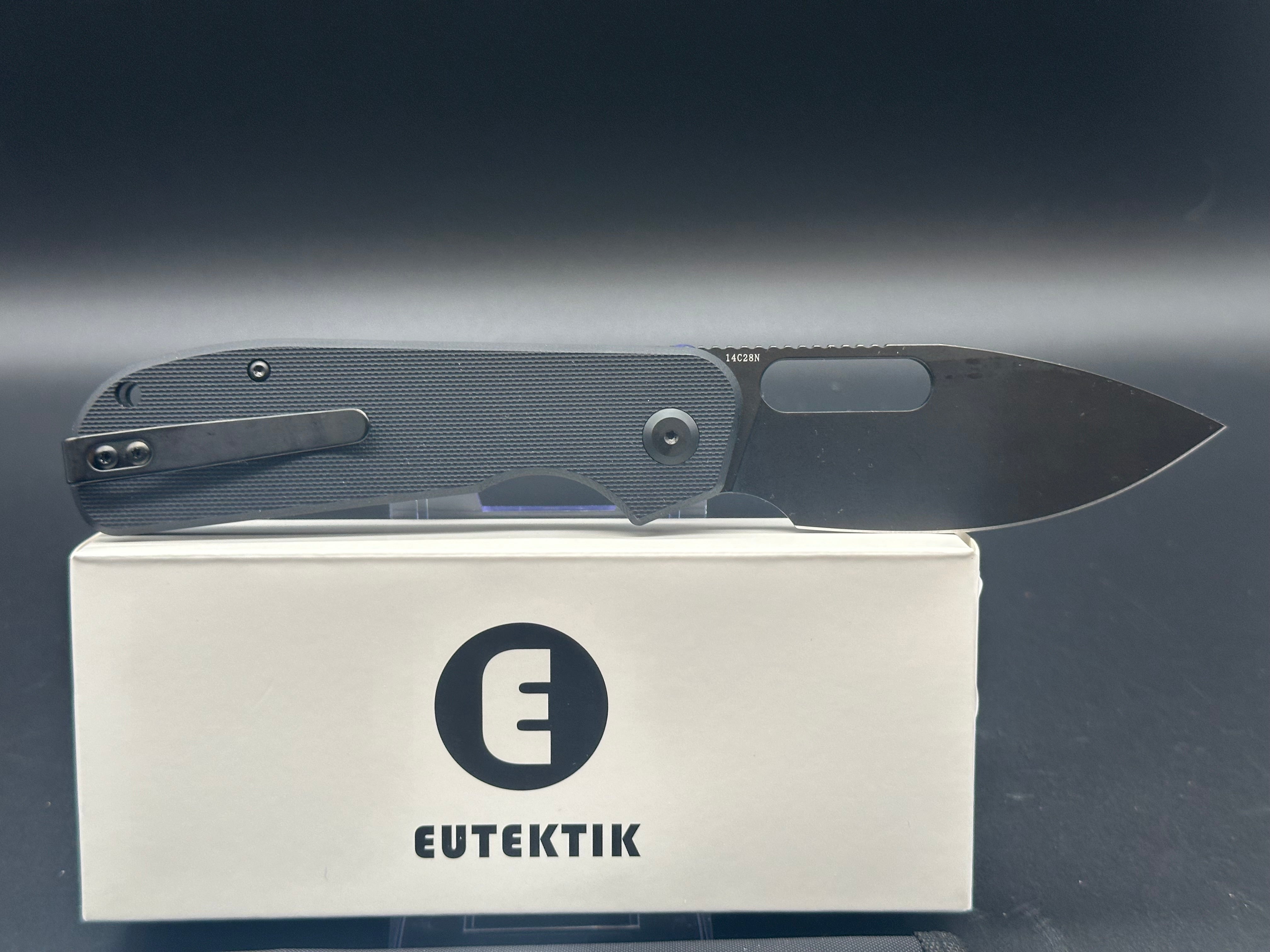 Eutektik EFD Blackwashed Folding Knife with LTK Koozie, Patch & Sticker - Tactical EDC Pocket Knife for Outdoor Camping, Hiking, and Survival Gear