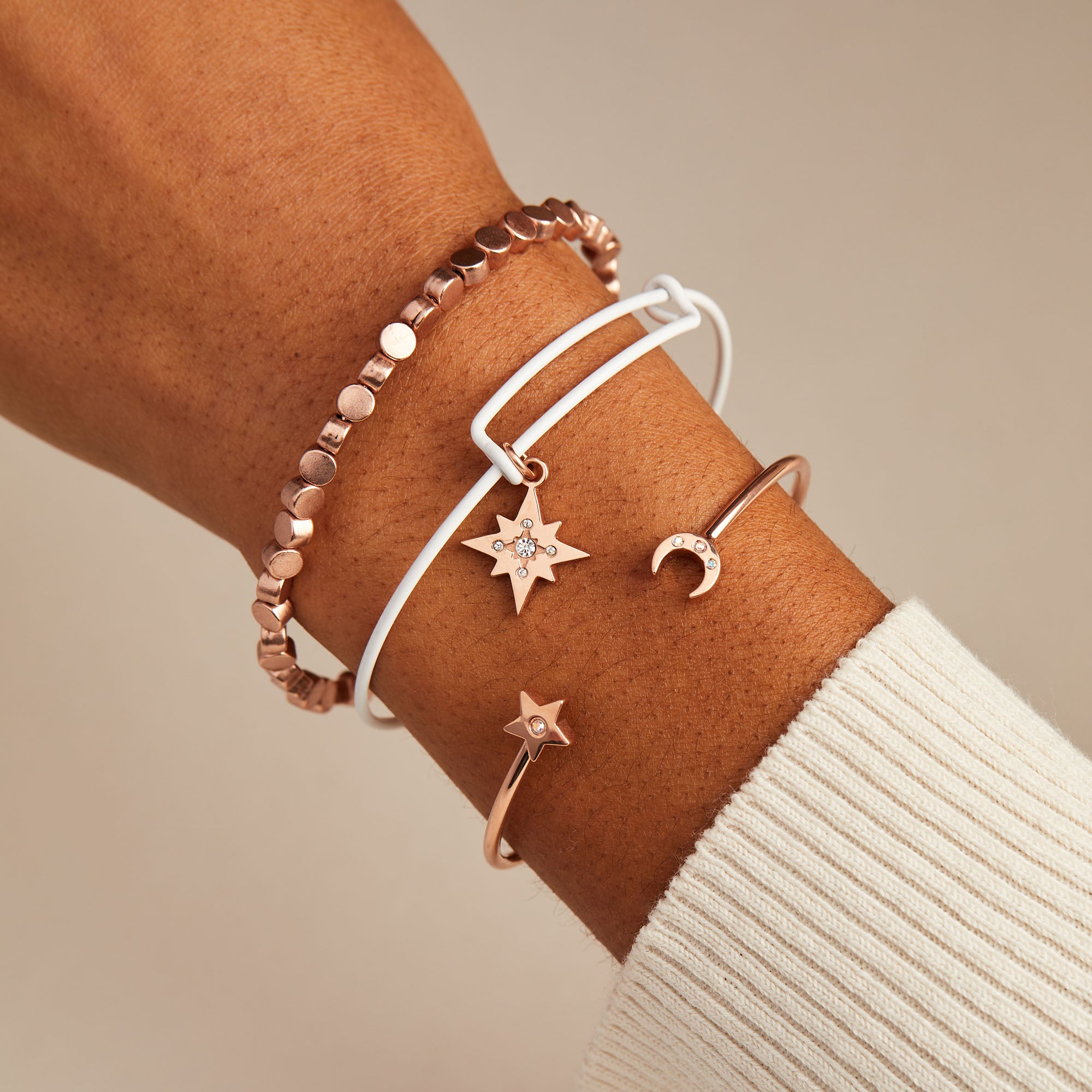 Crystal Moon and Star Flexible Cuff Bracelet for Women - Adjustable Boho Chic Jewelry for Everyday Wear, Parties & Special Occasions