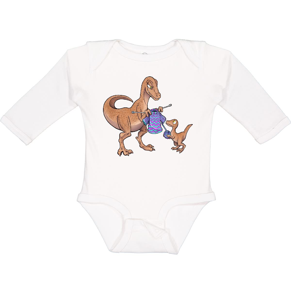 Knitting Dinosaur Mom & Baby Dinosaur Long Sleeve Creeper - Cute Dino-Themed Outfit for Toddlers & Infants - Perfect for Playdates, Family Photos & Nursery Decor